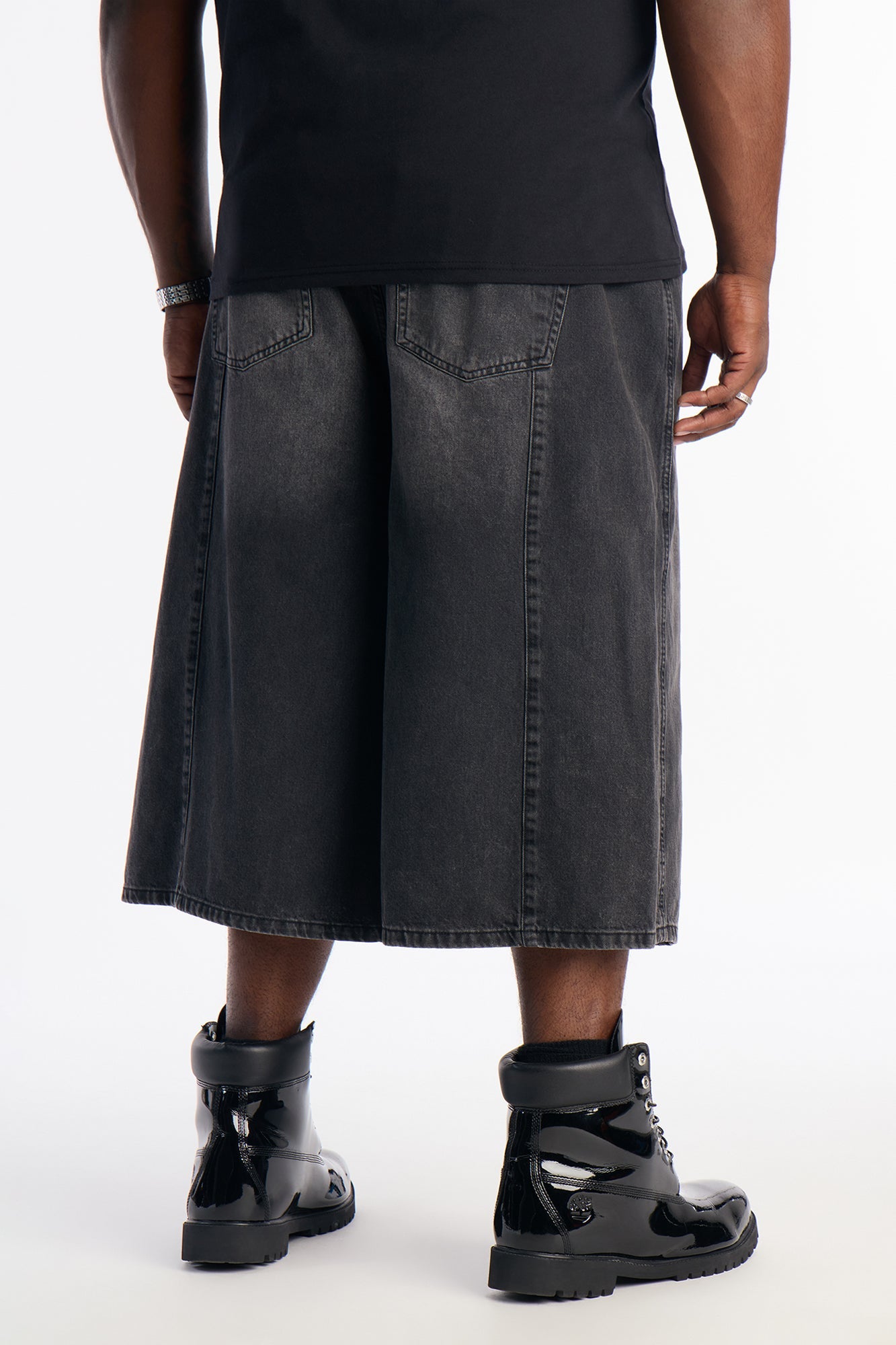 Super Baggy Paneled Down Denim Short - Black Wash
