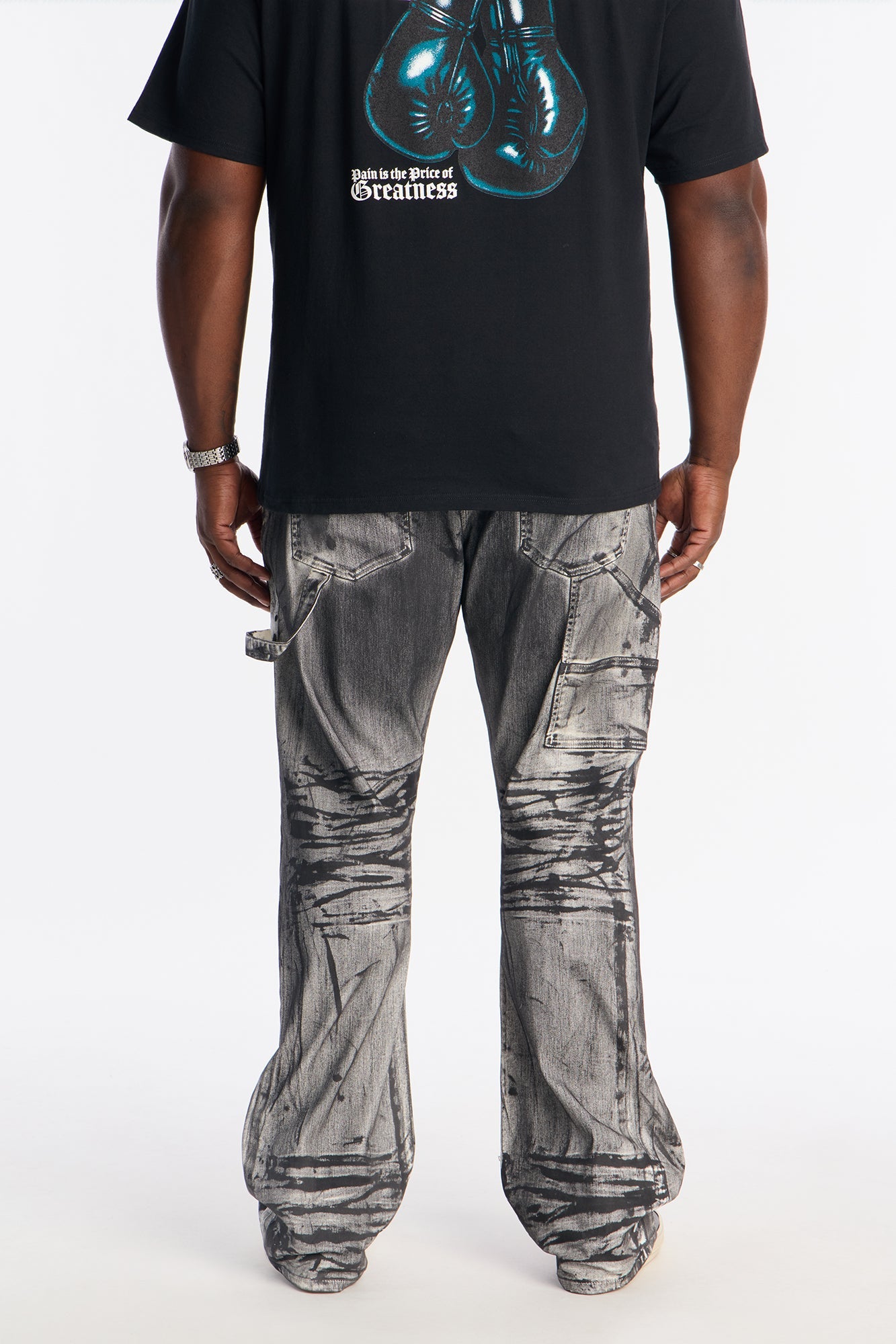 Stacked Skinny Flare Marble Vice Jean - Black/White