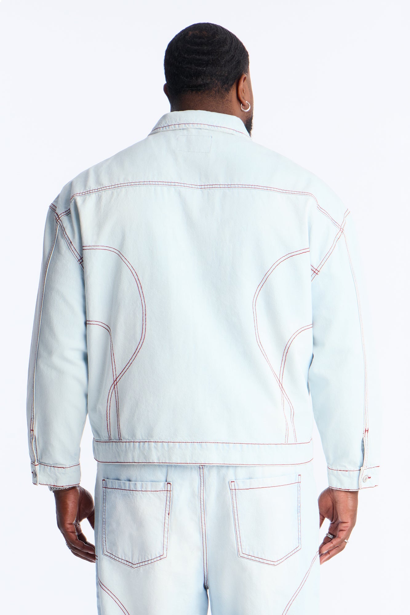 Cropped Thick Thread Denim Work Jacket - Light Wash