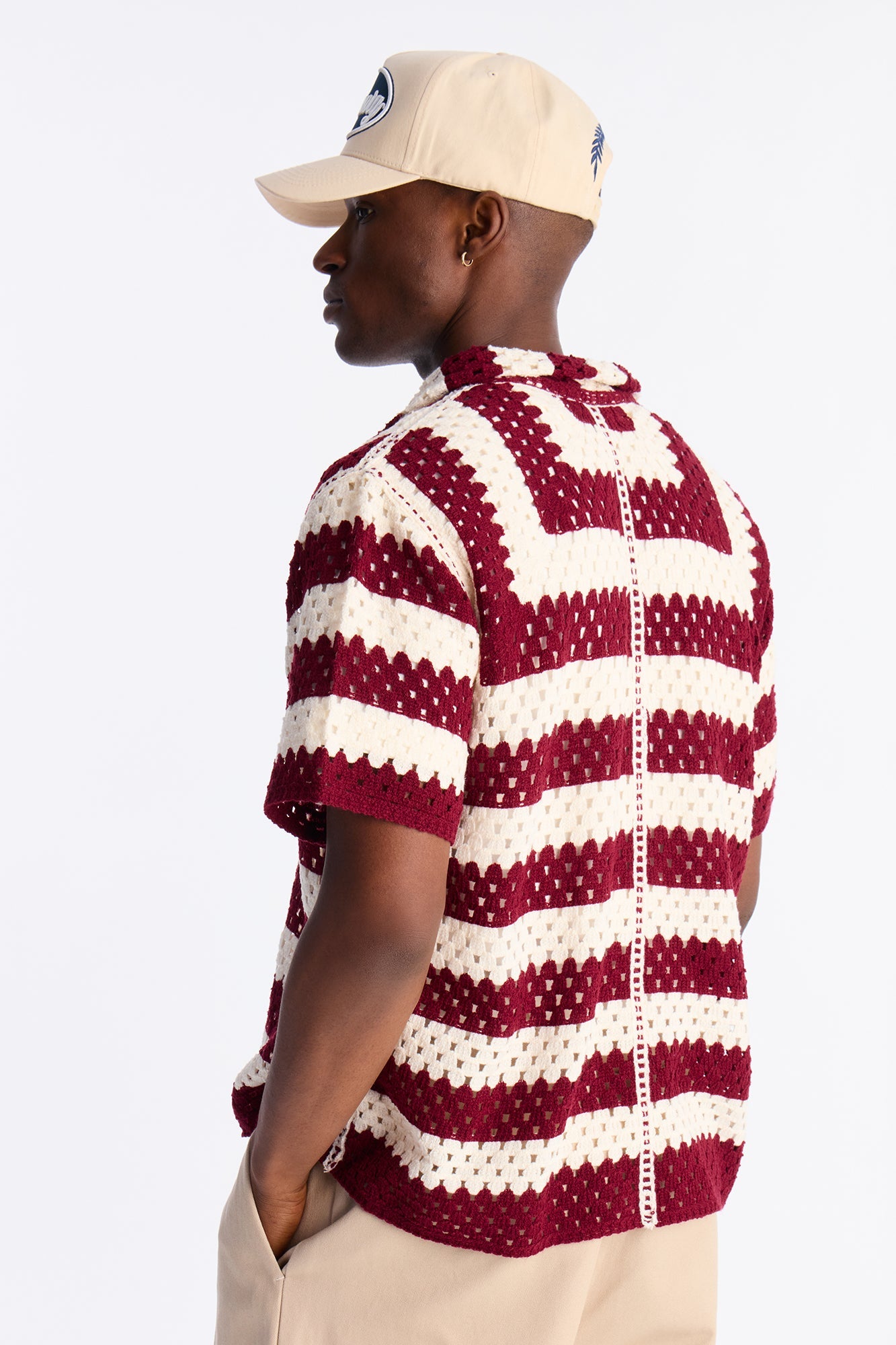 Left Turns Crochet Button Up Shirt - Burgundy