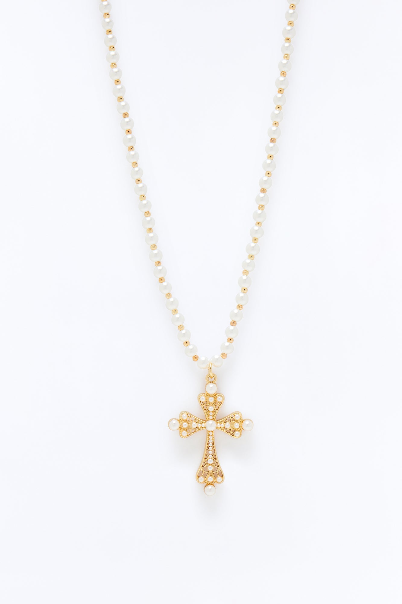 Roman Pearl Cross Pendant Necklace - Gold
