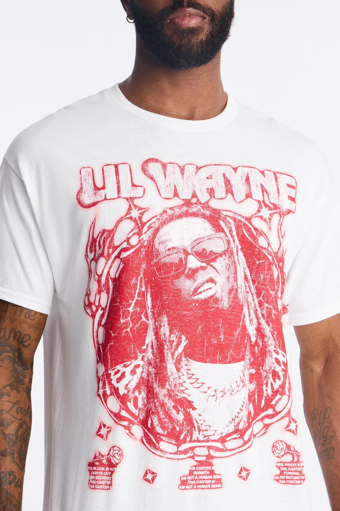 Lil Wayne Red Print Graphic Short Sleeve Tee - White