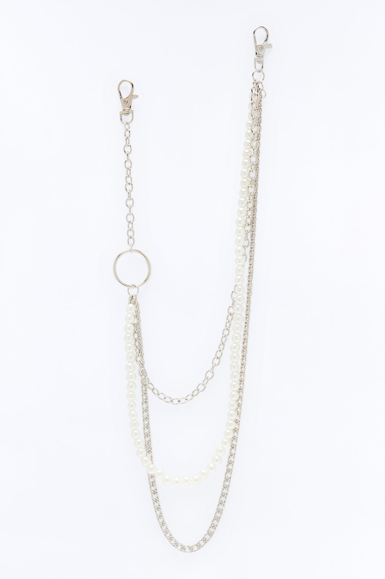 Multi Link Pearl Stacked Pant Chain - Silver