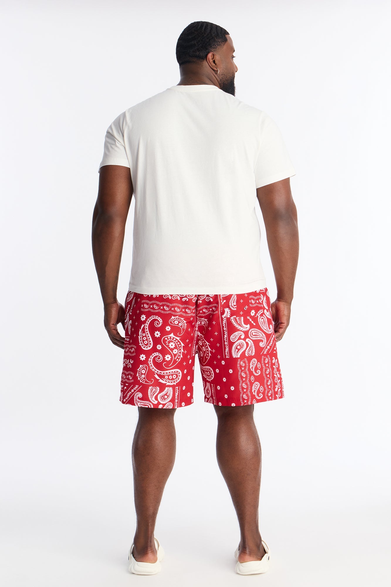 Wild Paisley Printed Swim Trunk 7″ - Red