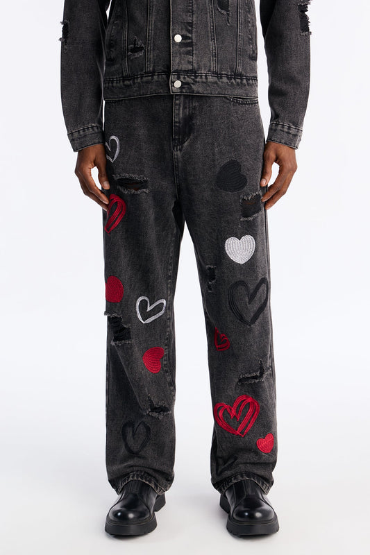 Baggy Hearts In The Air Jean - Black Wash
