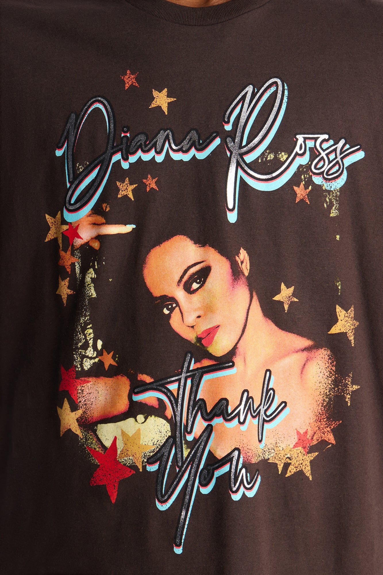 Diana Ross Foil Print Boxy Short Sleeve Tee - Brown