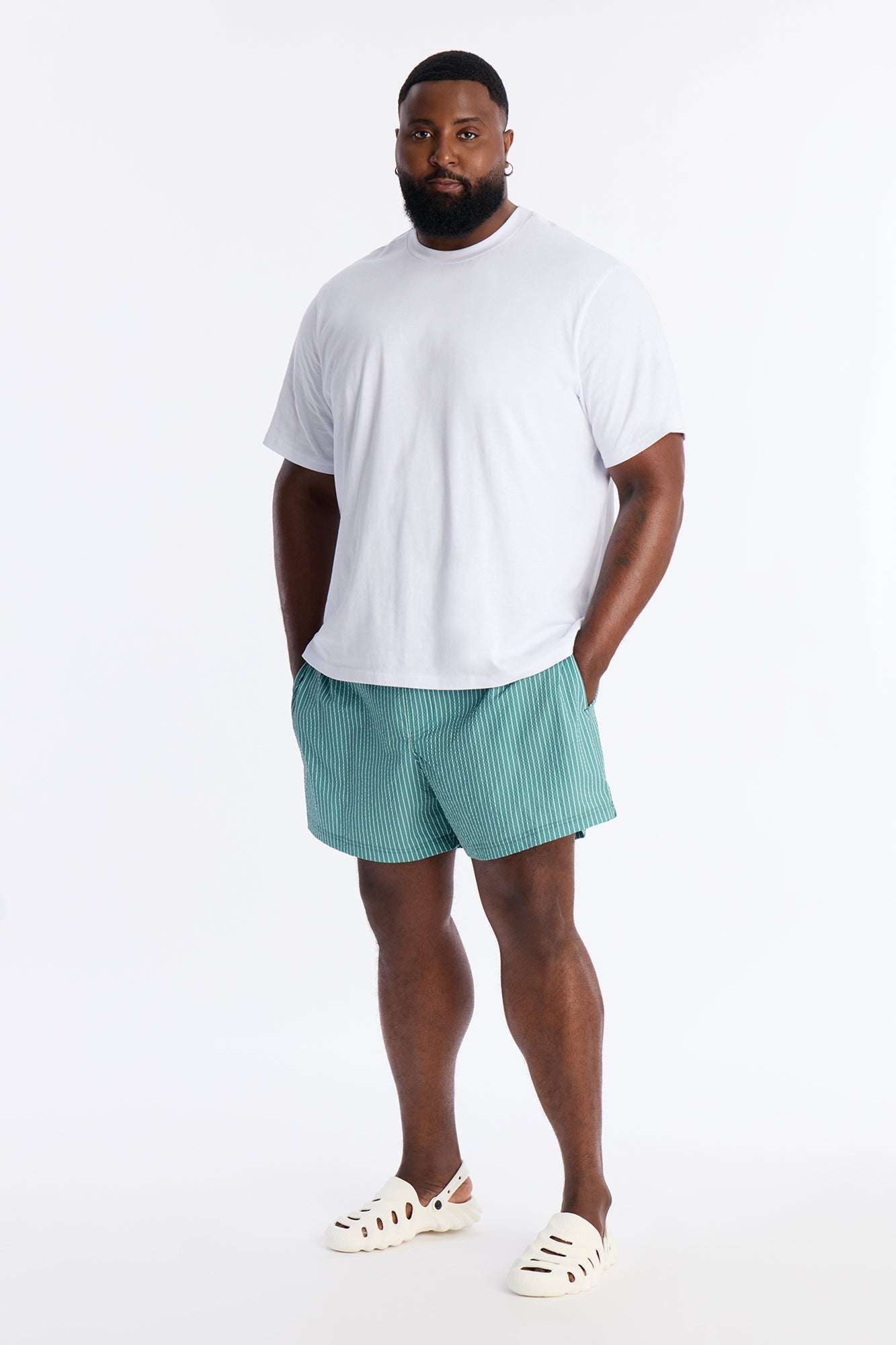 Striped Relaxin' Seersucker Swim Trunk 6″ - Green