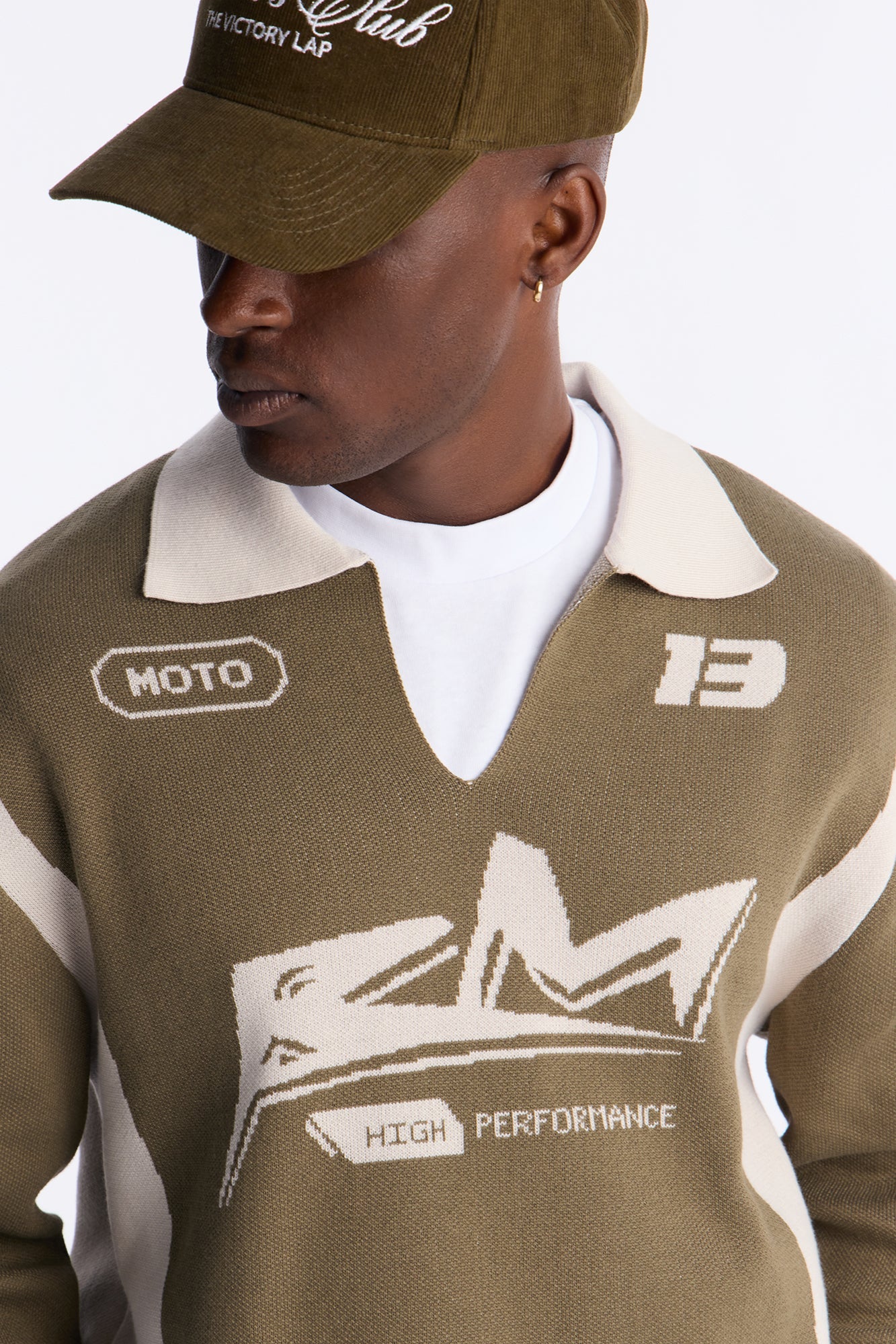 RM Moto Johnny Collar Sweater - Olive/combo