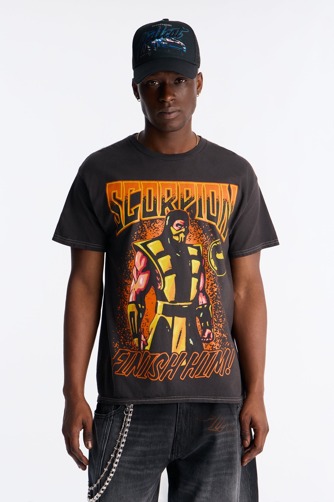 Mortal Kombat Scorpion FINISH HIM Short Sleeve Tee - Black