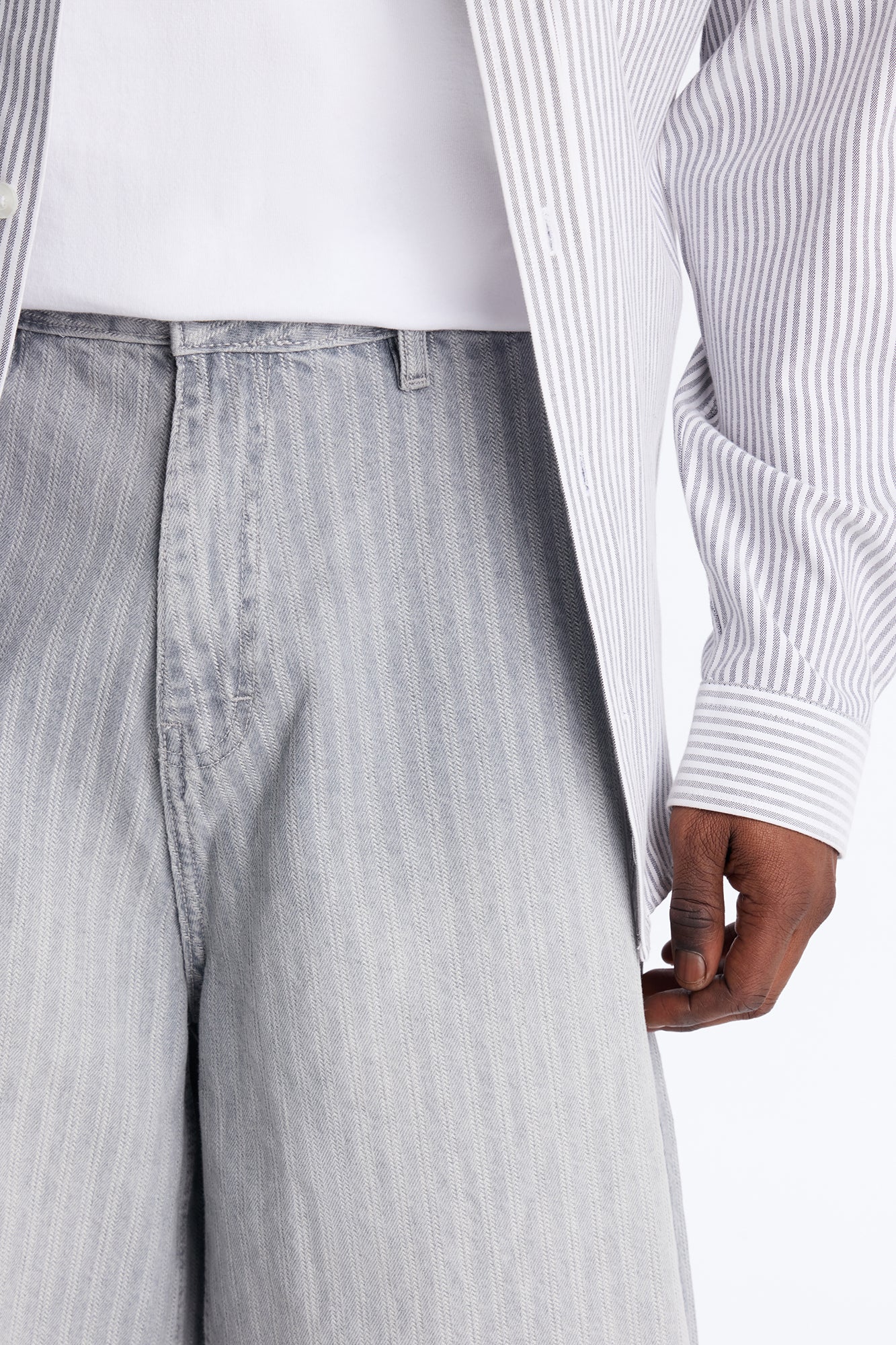 Super Baggy Subtle Stripe Denim Short - Grey