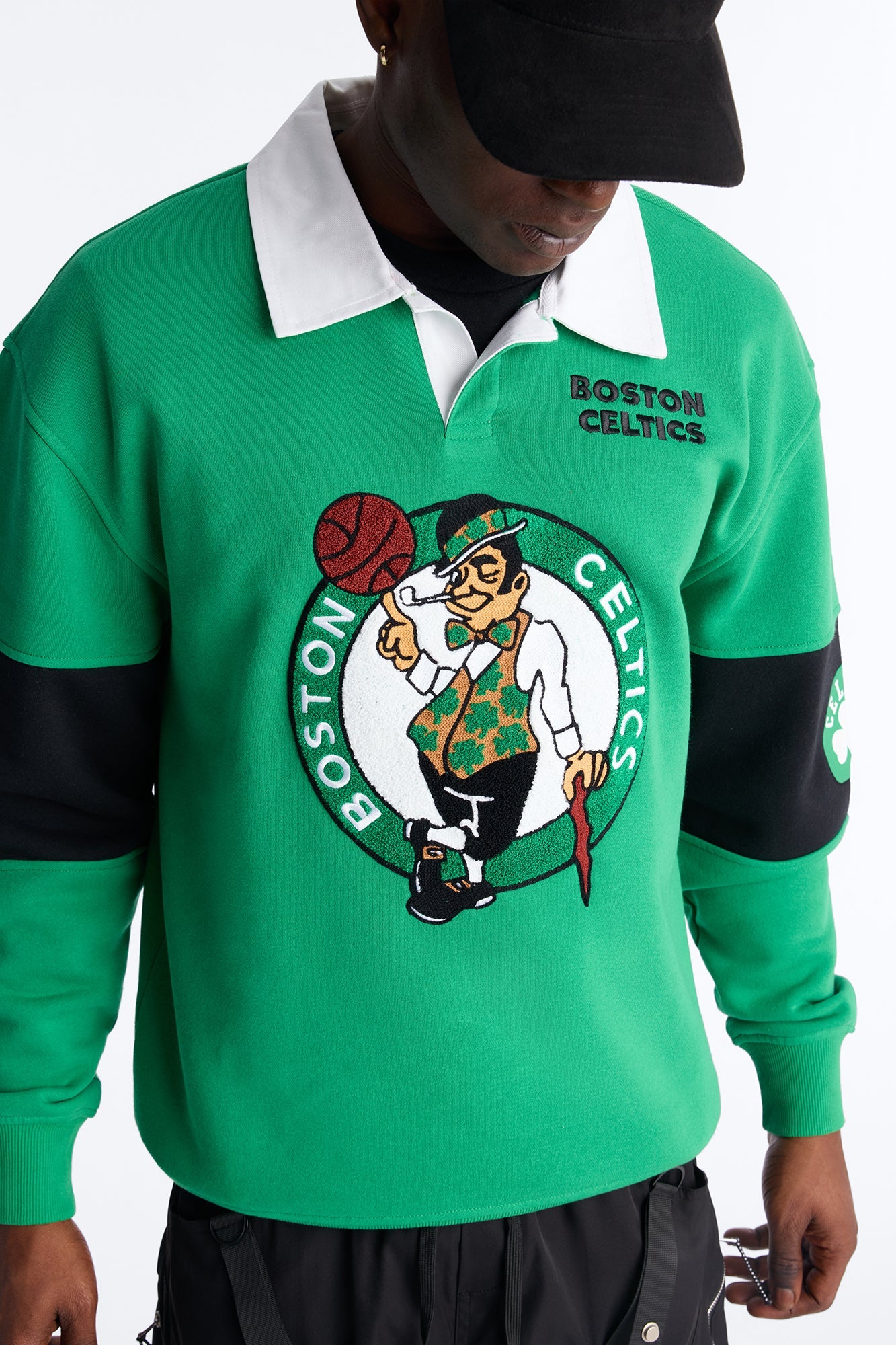 Celtics Long Sleeve Fleece Polo - Kelly Green