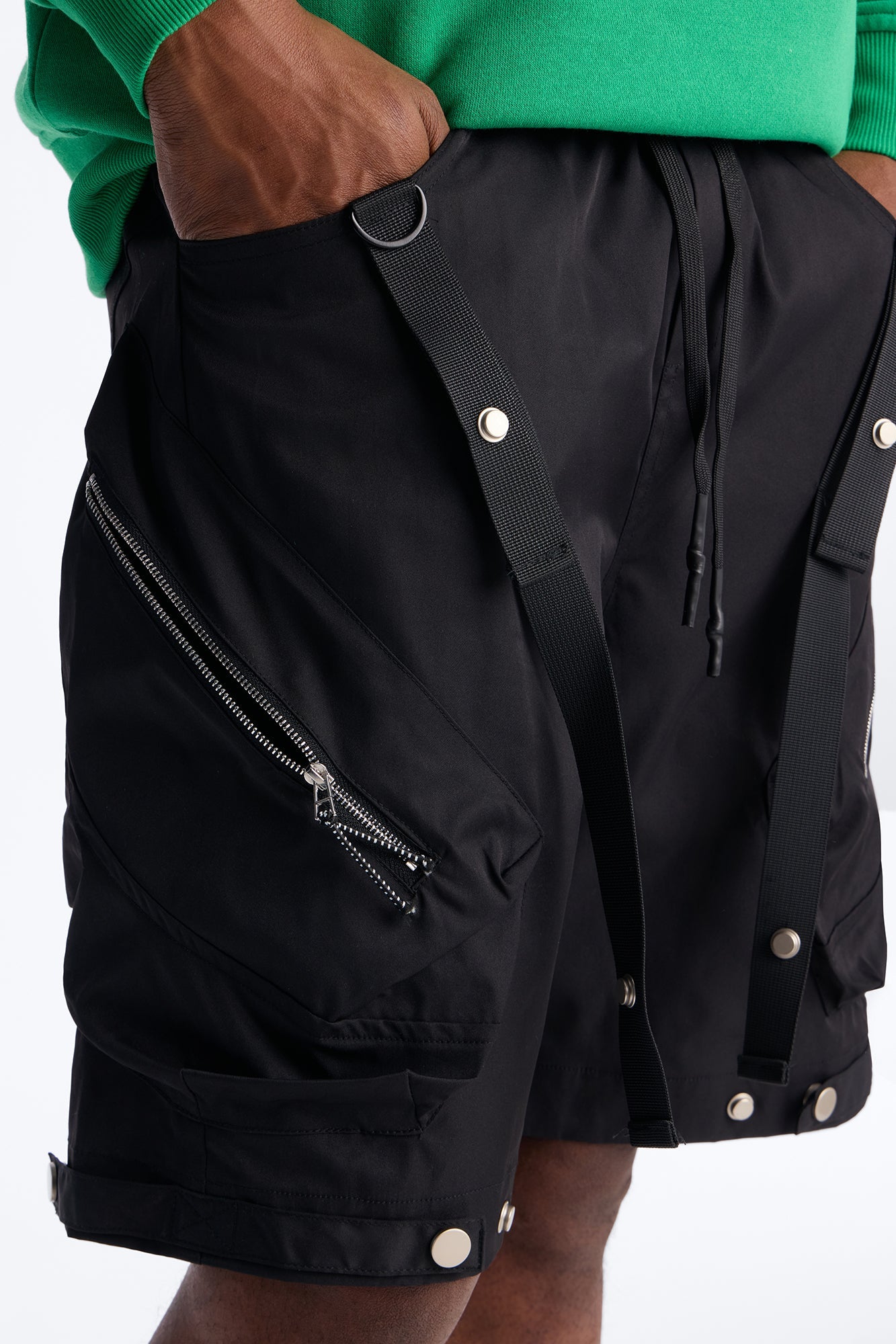 Relaxed Pearson Gates Multi Straps Utility Short - Black