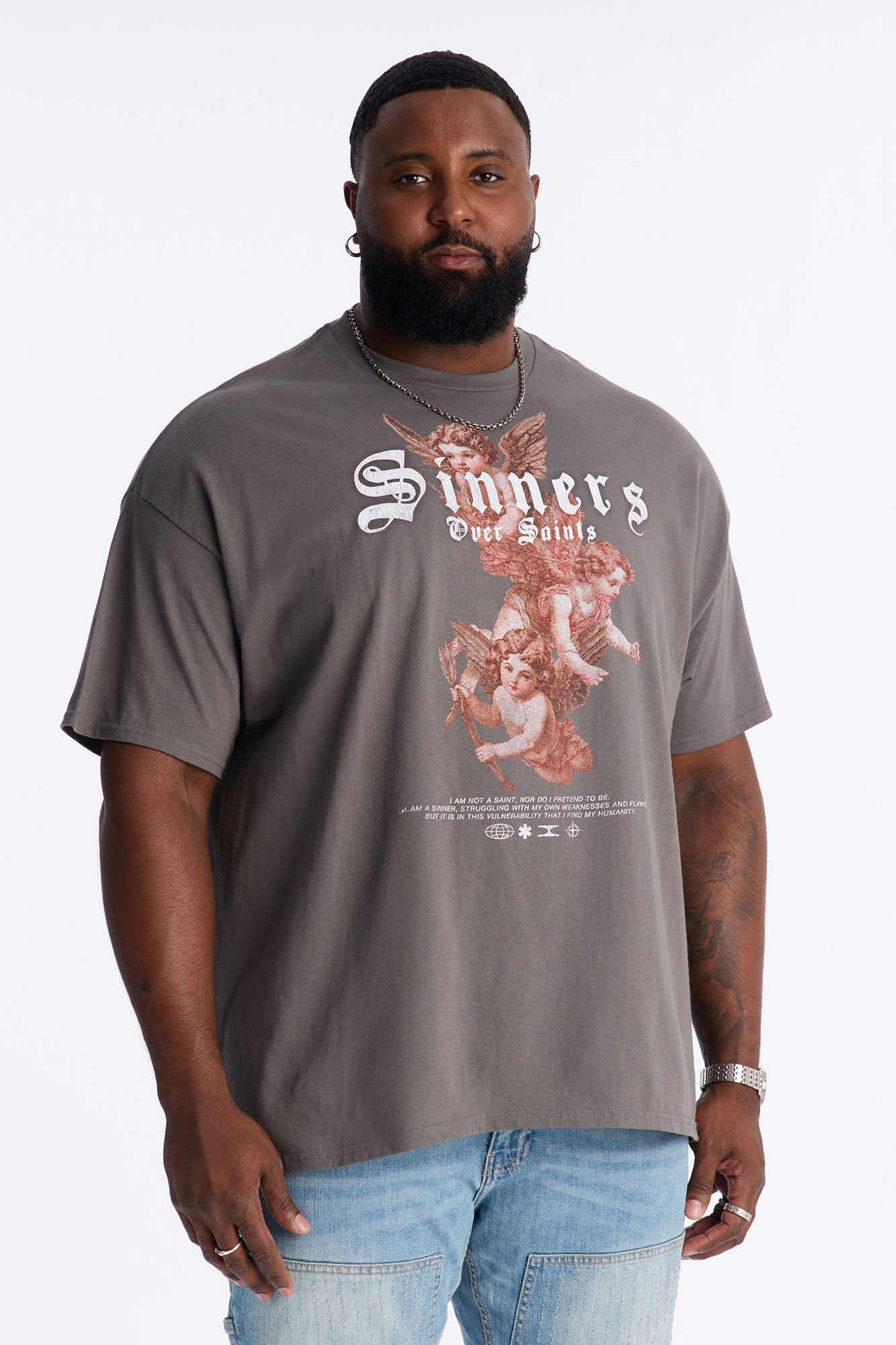 Saints Over Sinners Angels Oversized Short Sleeve Tee - Charcoal
