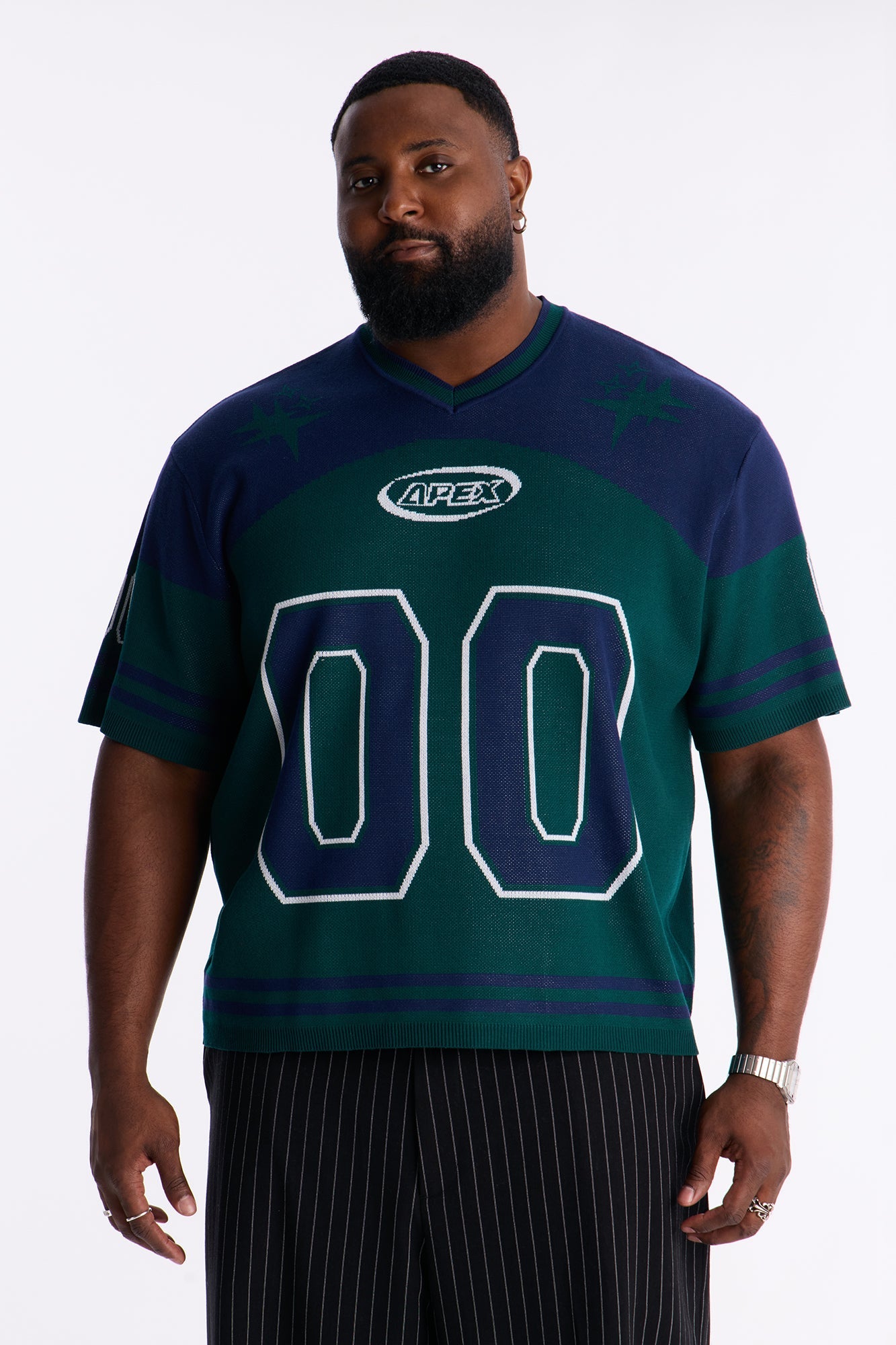 Short Sleeve Graphic Jersey Sweater - Navy/combo