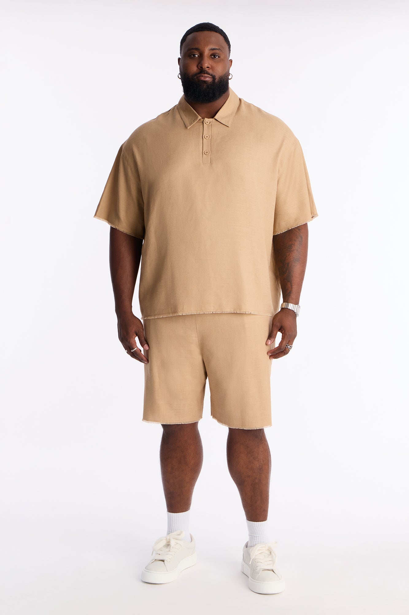 Oversized Tropic Fearless Polo Shirt - Tan