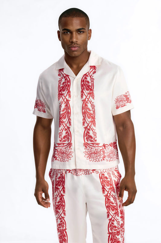 KOS Cuban Collar Button Up Shirt - White