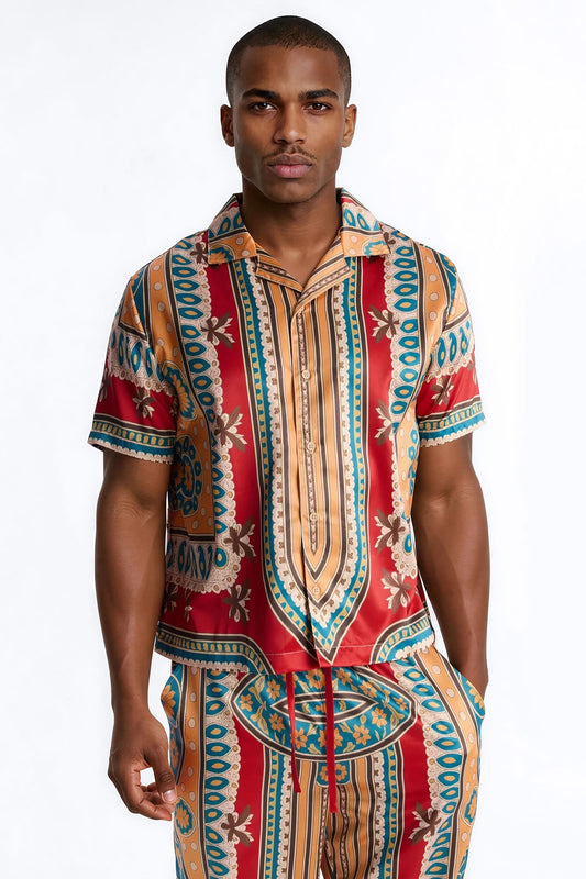 Monaco Cuban Collar Button Up Shirt - Burgundy