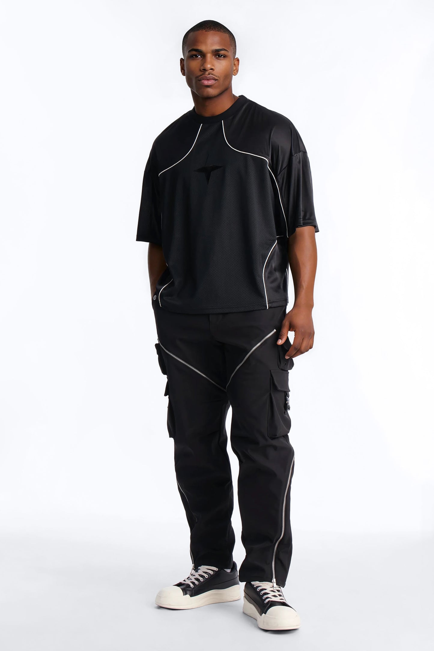 Boxy Mesh Core Reflect Jersey Shirt - Black