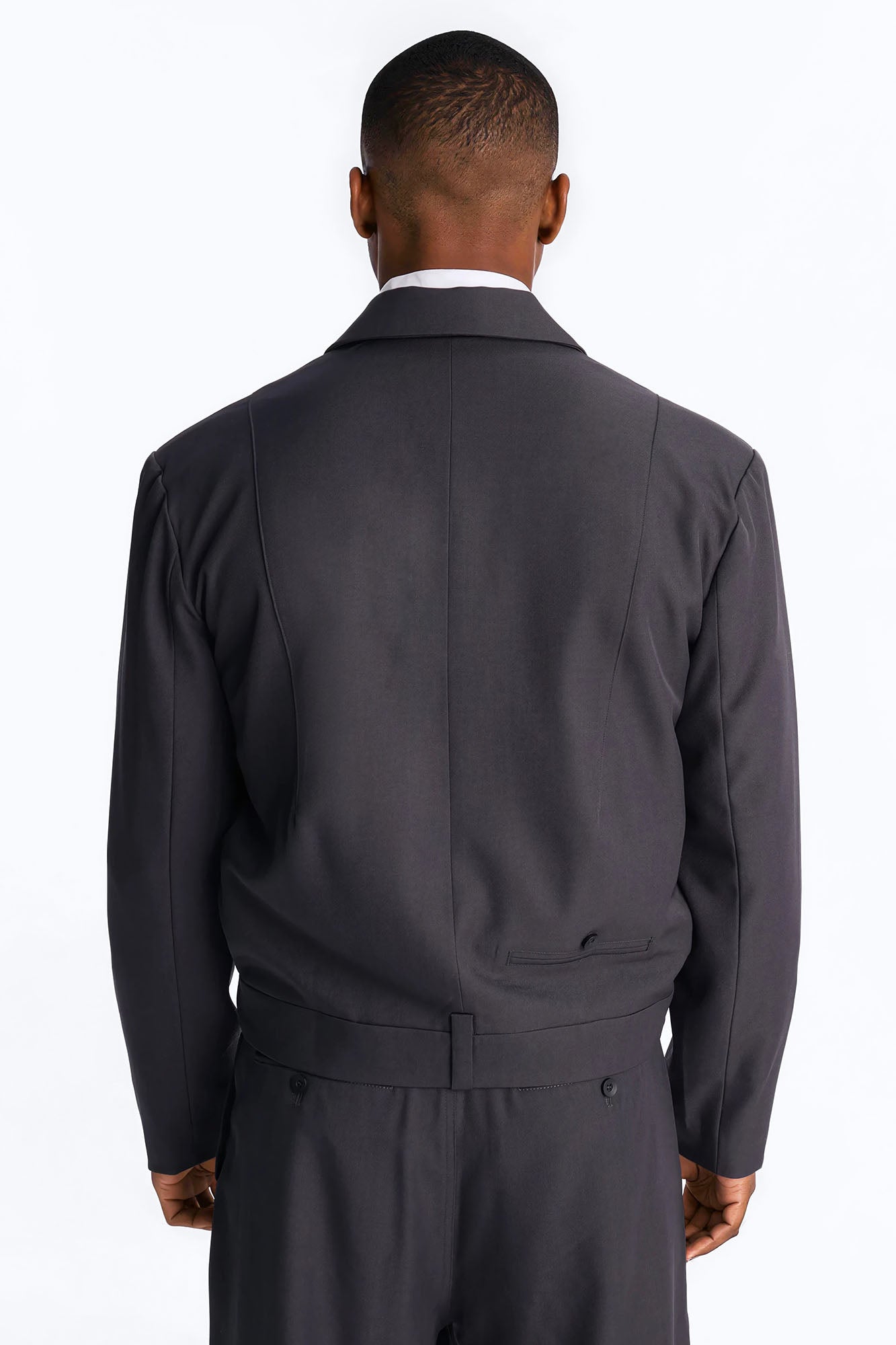 Cropped Inverted Details Blazer - Grey