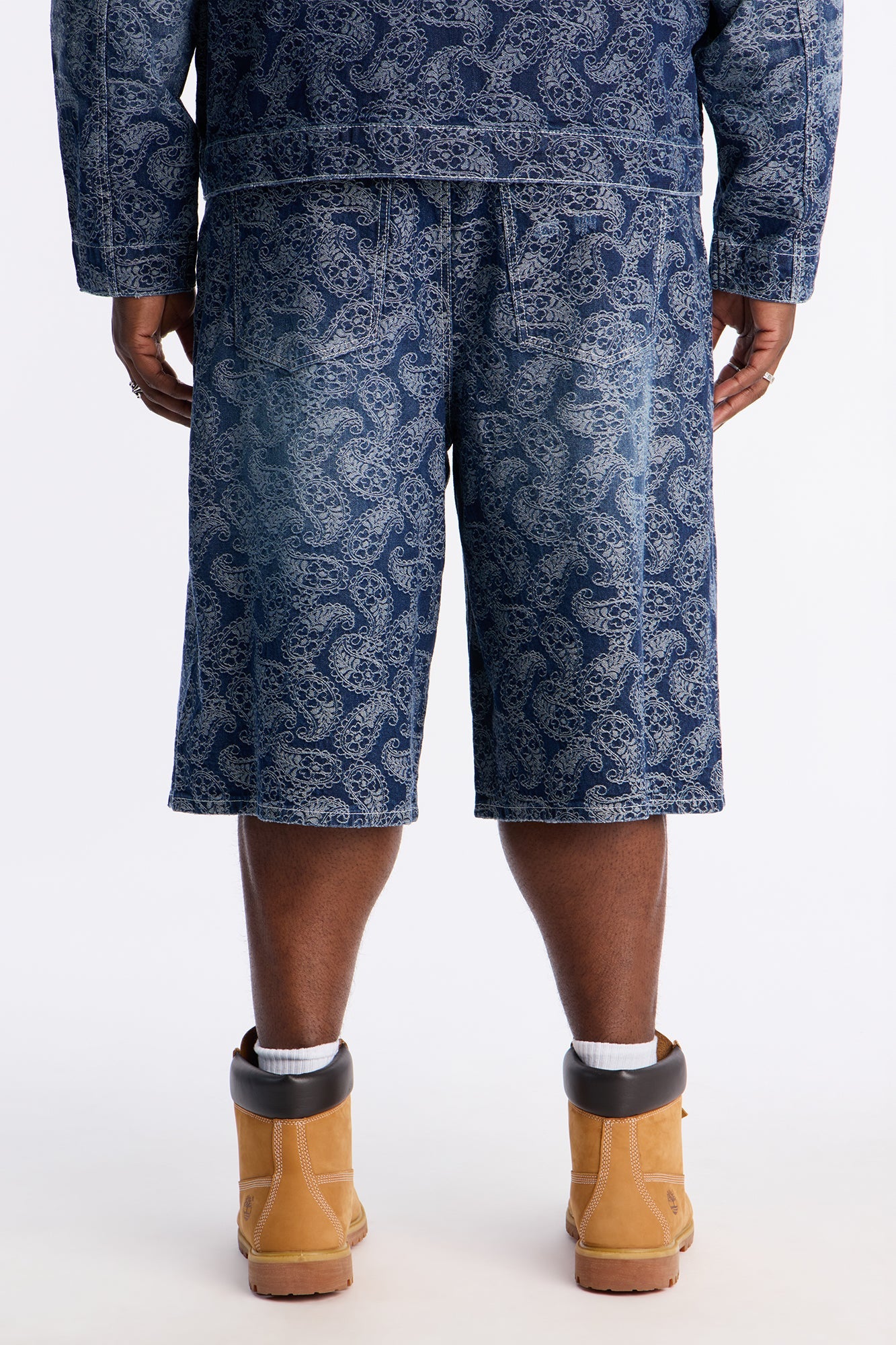 Baggy Paisley Jacquard Denim Short - Dark Wash