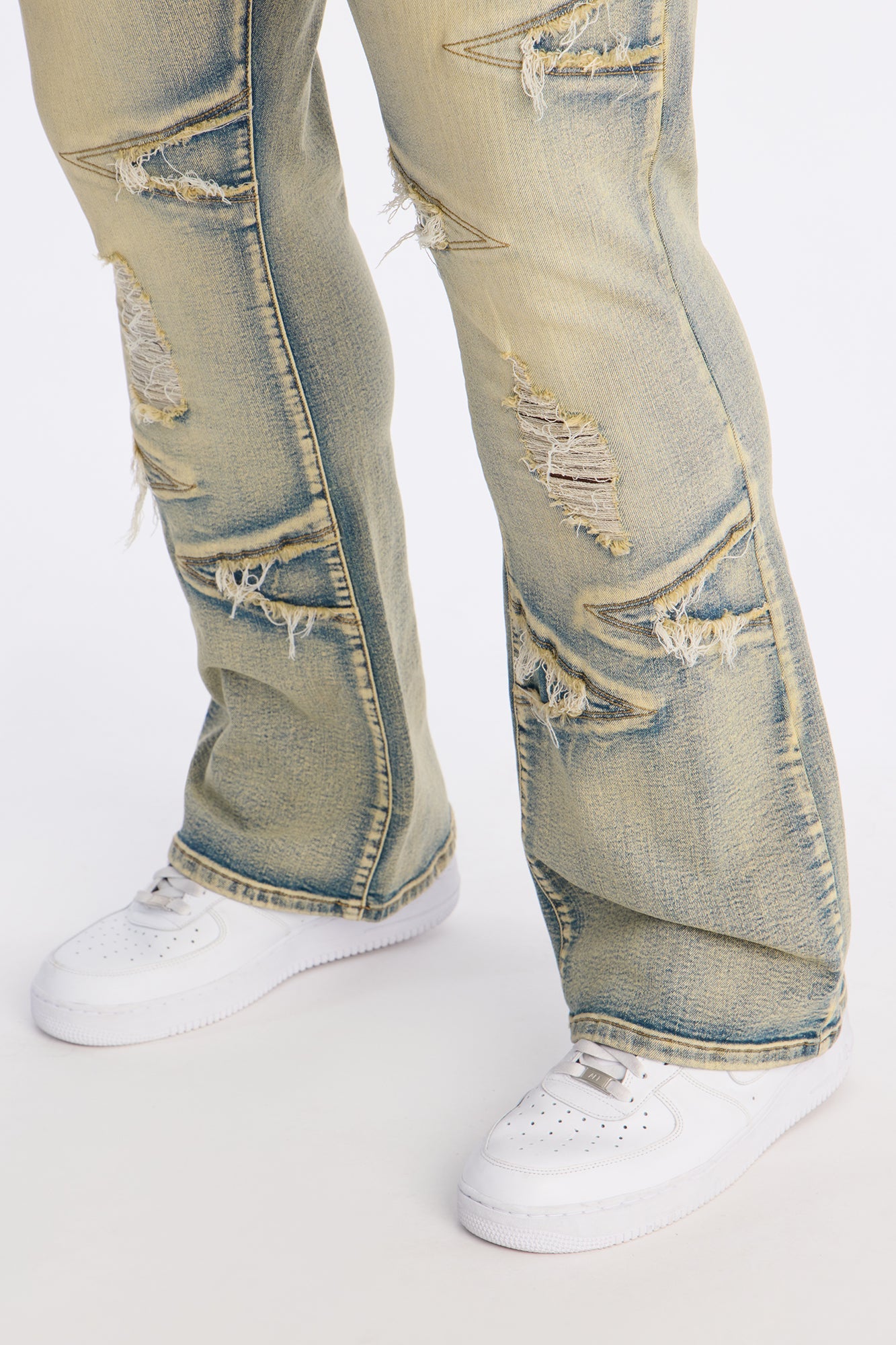 Stacked Skinny Flare Triangle Fray Jeans - Light Wash