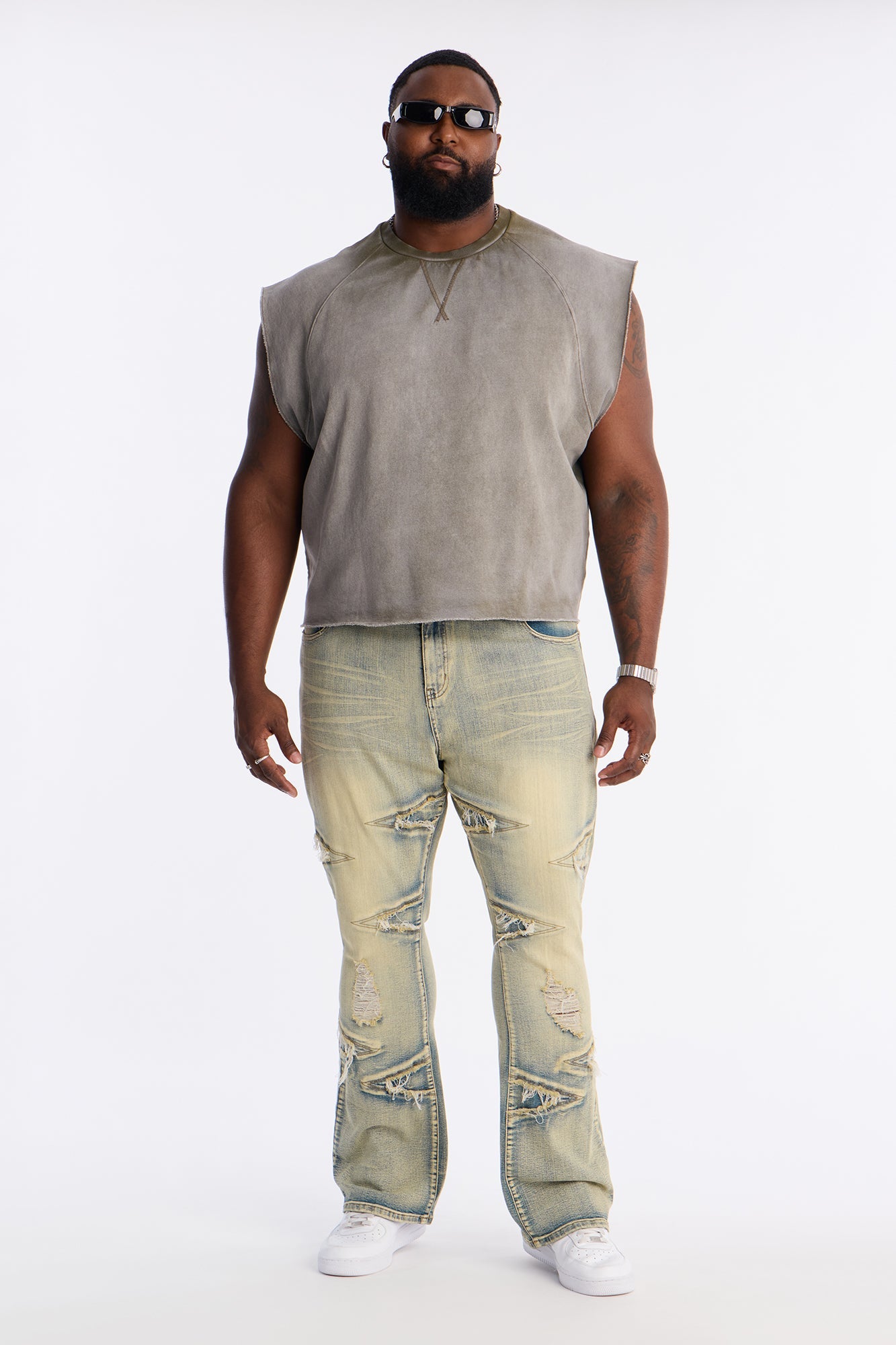 Stacked Skinny Flare Triangle Fray Jeans - Light Wash
