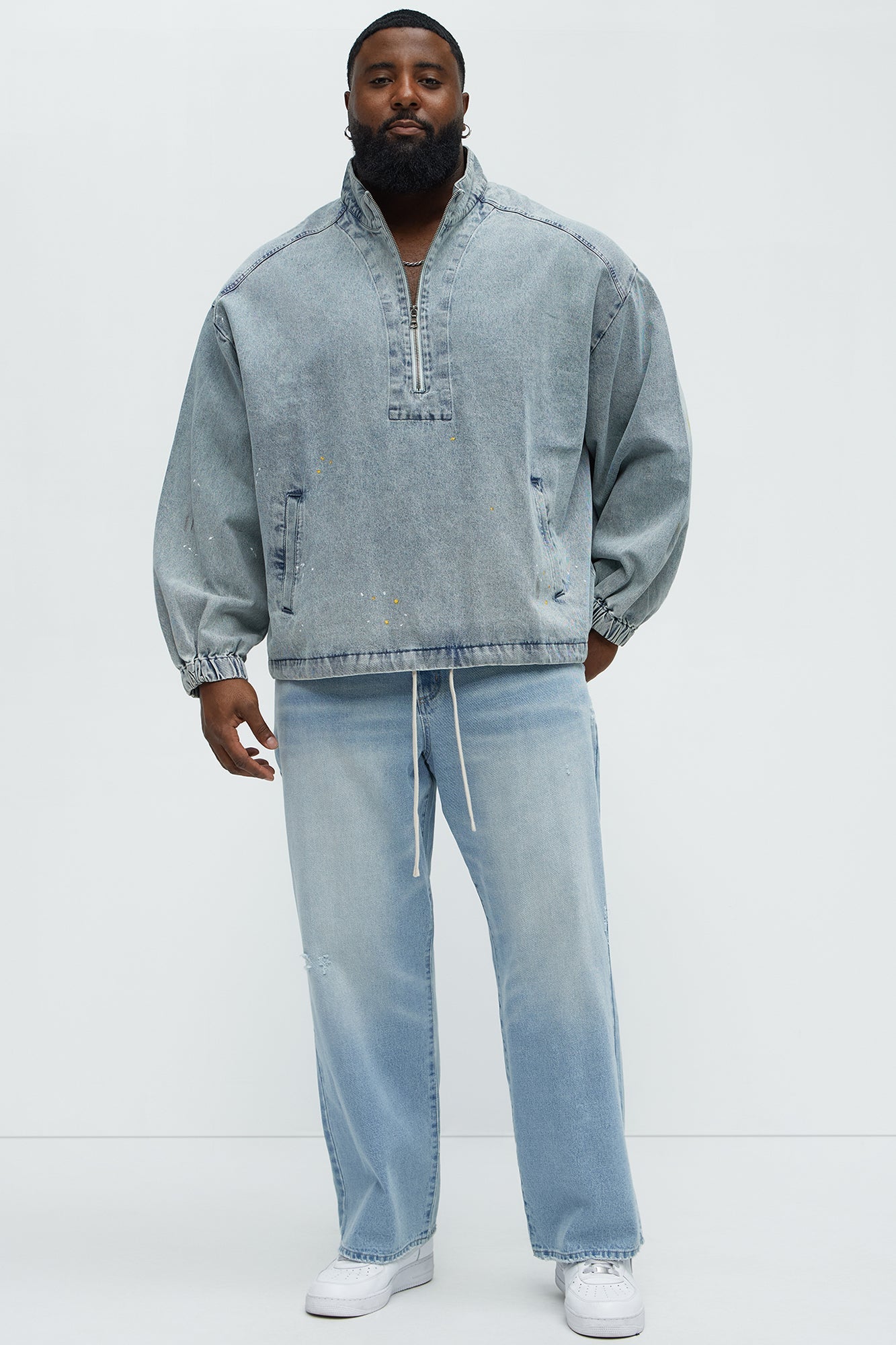 Distressed Denim Anorak Jacket - Light Wash