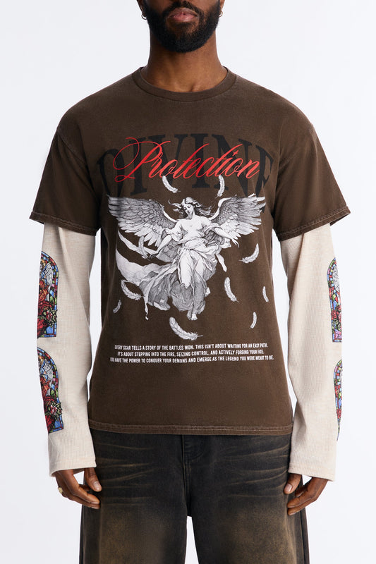 Divine Protection 2fer Long Sleeve Tee - Chocolate