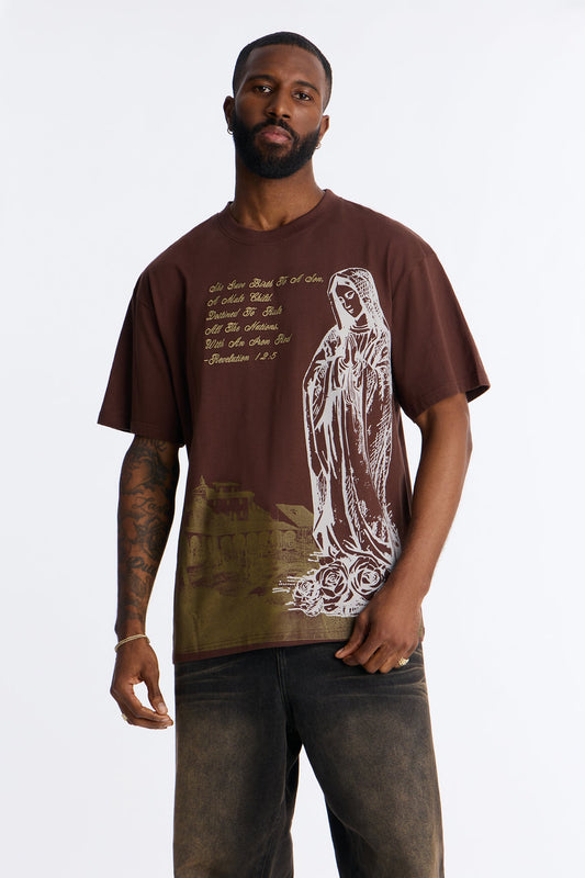Always Believe Embroidered Short Sleeve Fleece Tee - Brown