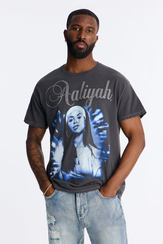 Embellished Aaliyah One In A Million Short Sleeve Tee - Black