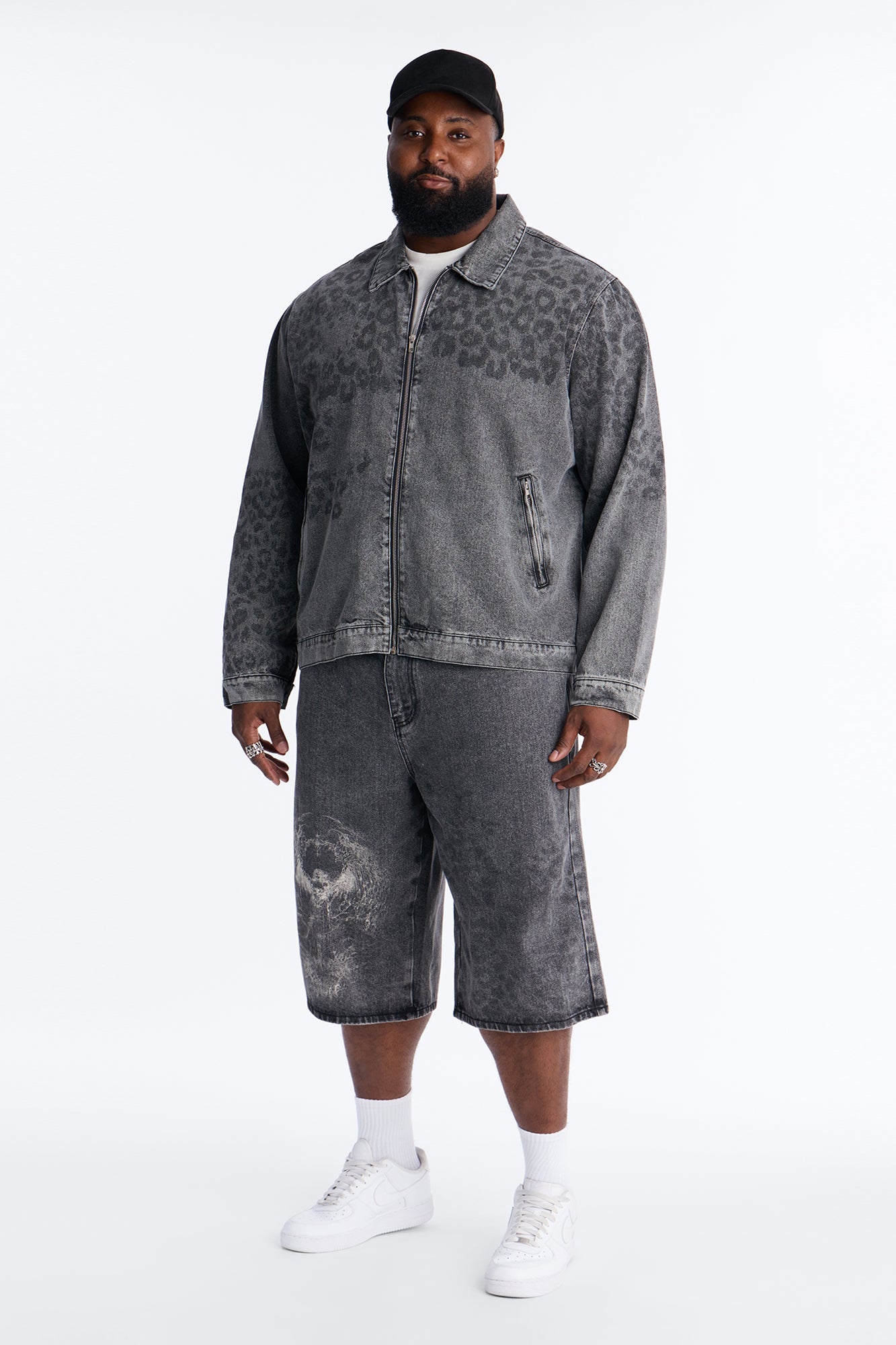 Night Fall Leopard Denim Jacket - Black Wash