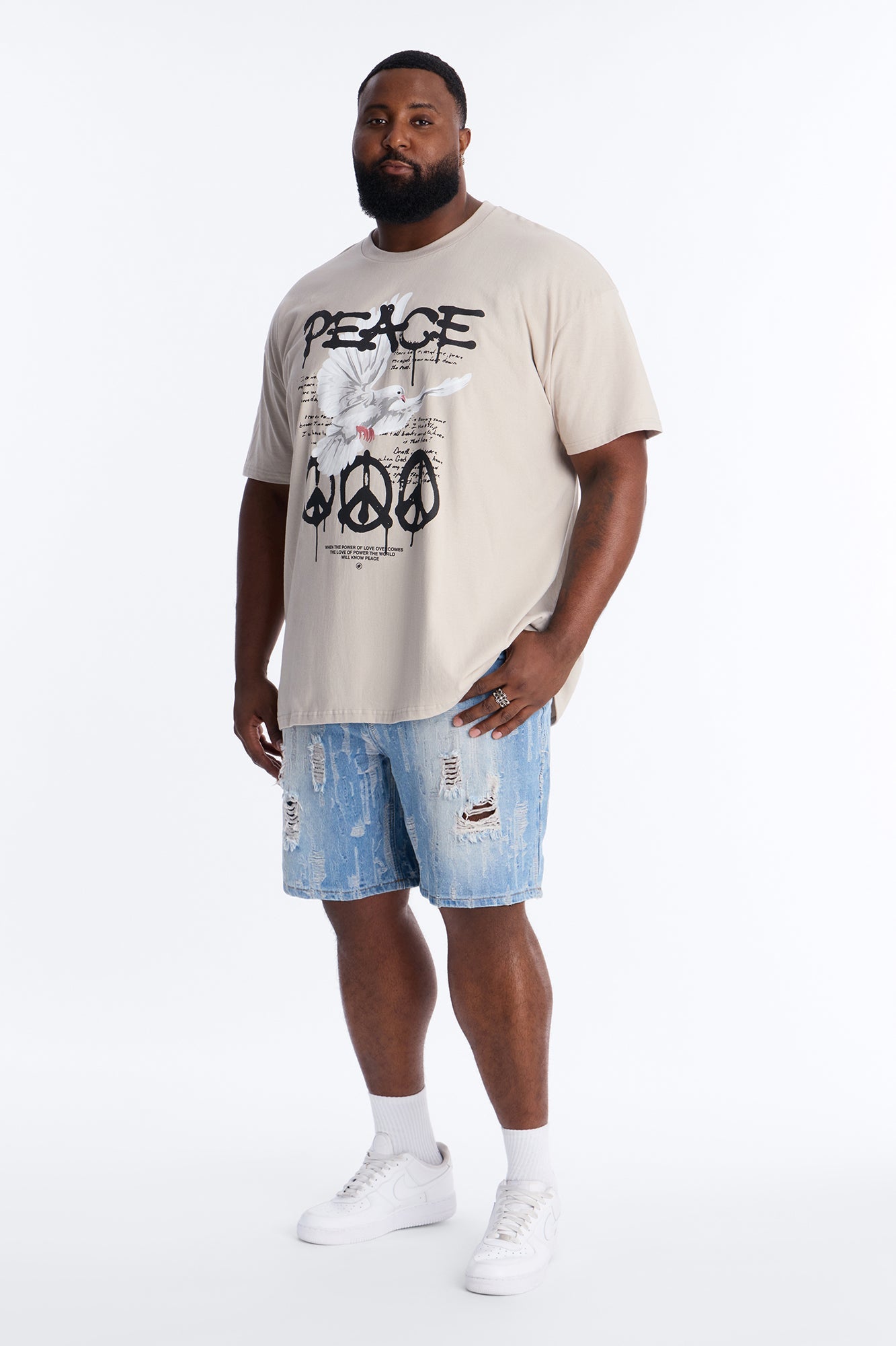 Relaxed All Over Distressed Denim Short - Medium Wash