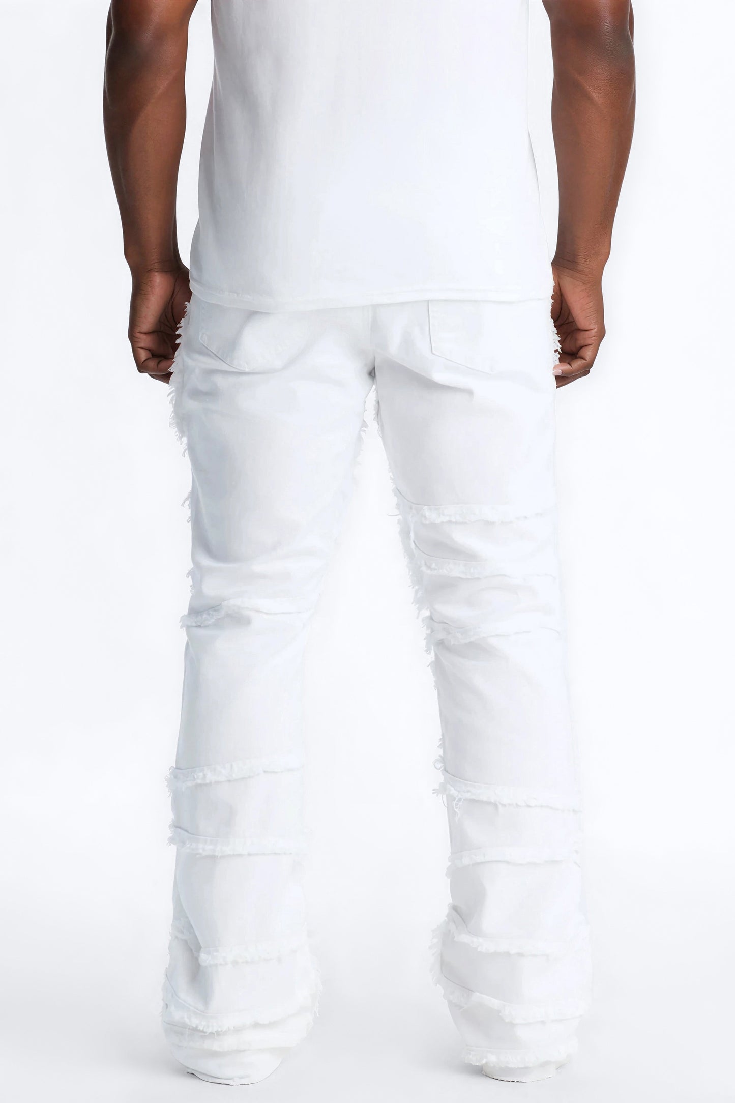 Stacked Skinny Flare Fray It Up Jean - White