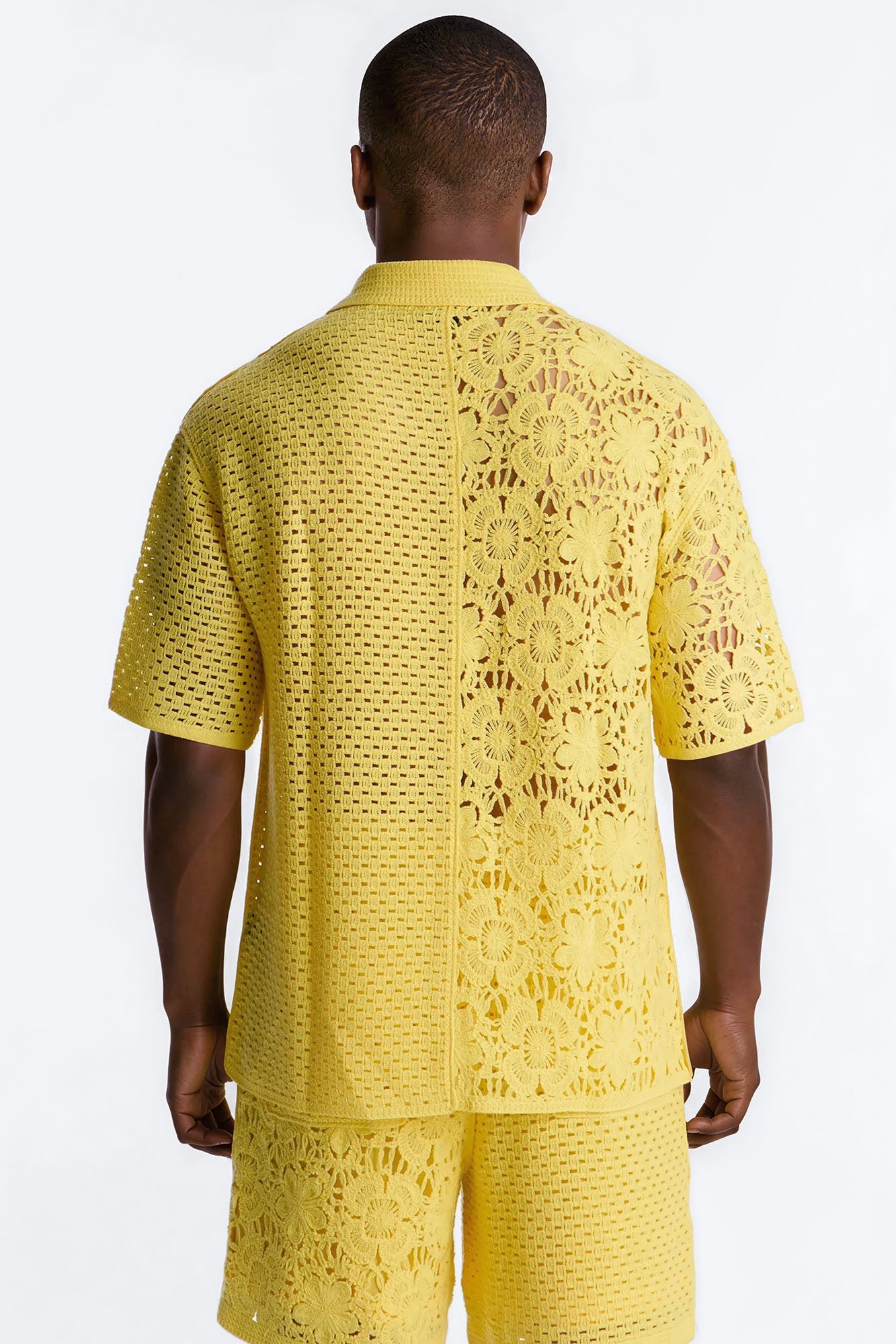 Relaxed Kyros Crochet Button Up Shirt - Yellow