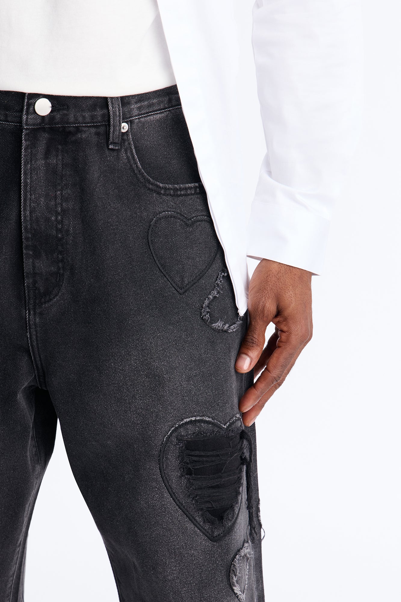 Baggy Stressin' Hearts Jeans - Black Wash