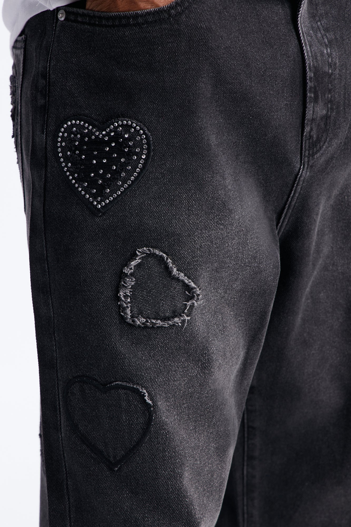 Baggy Stressin' Hearts Jeans - Black Wash