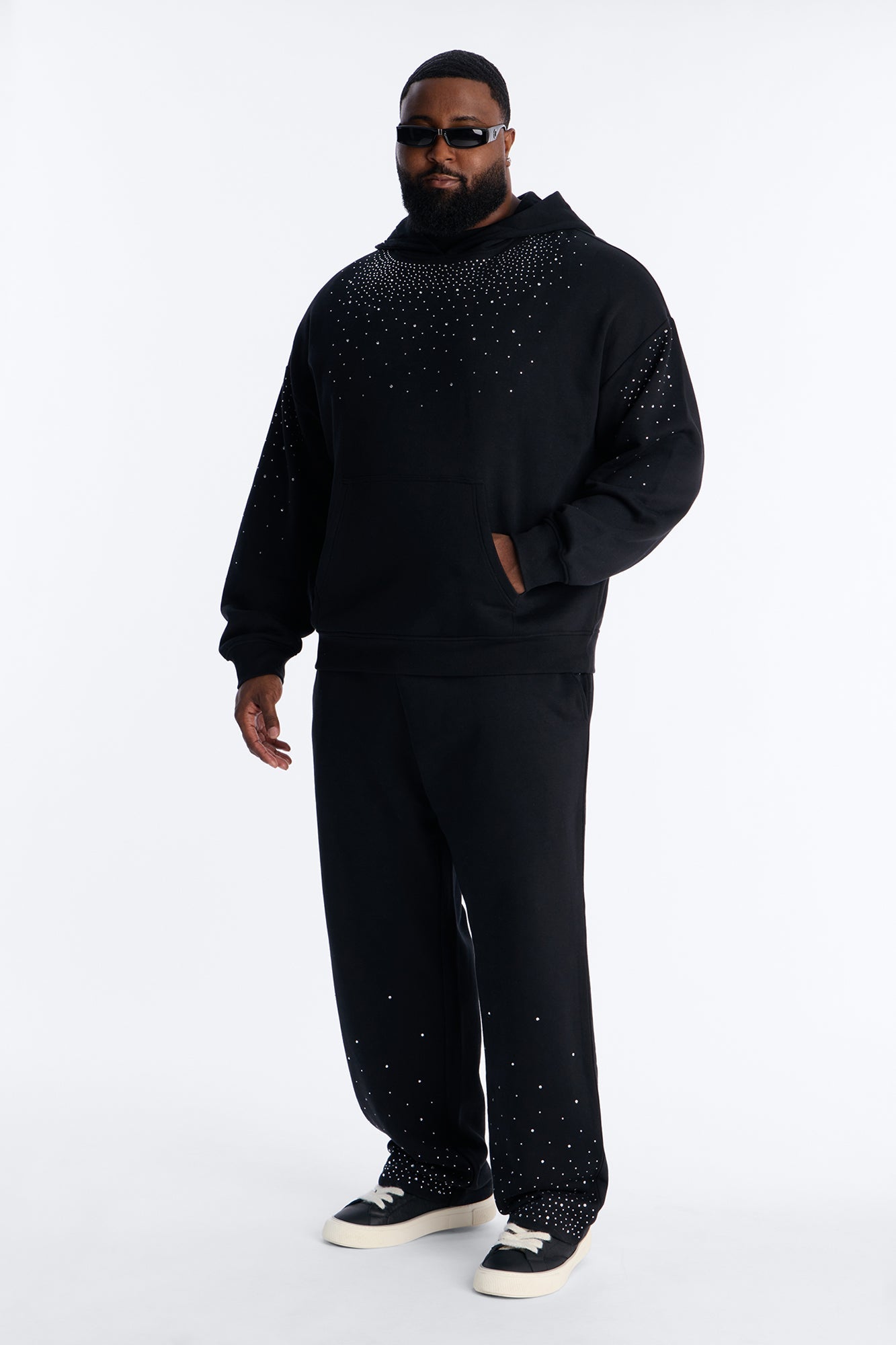Dime Rhinestone Pearl Oversized Hoodie - Black