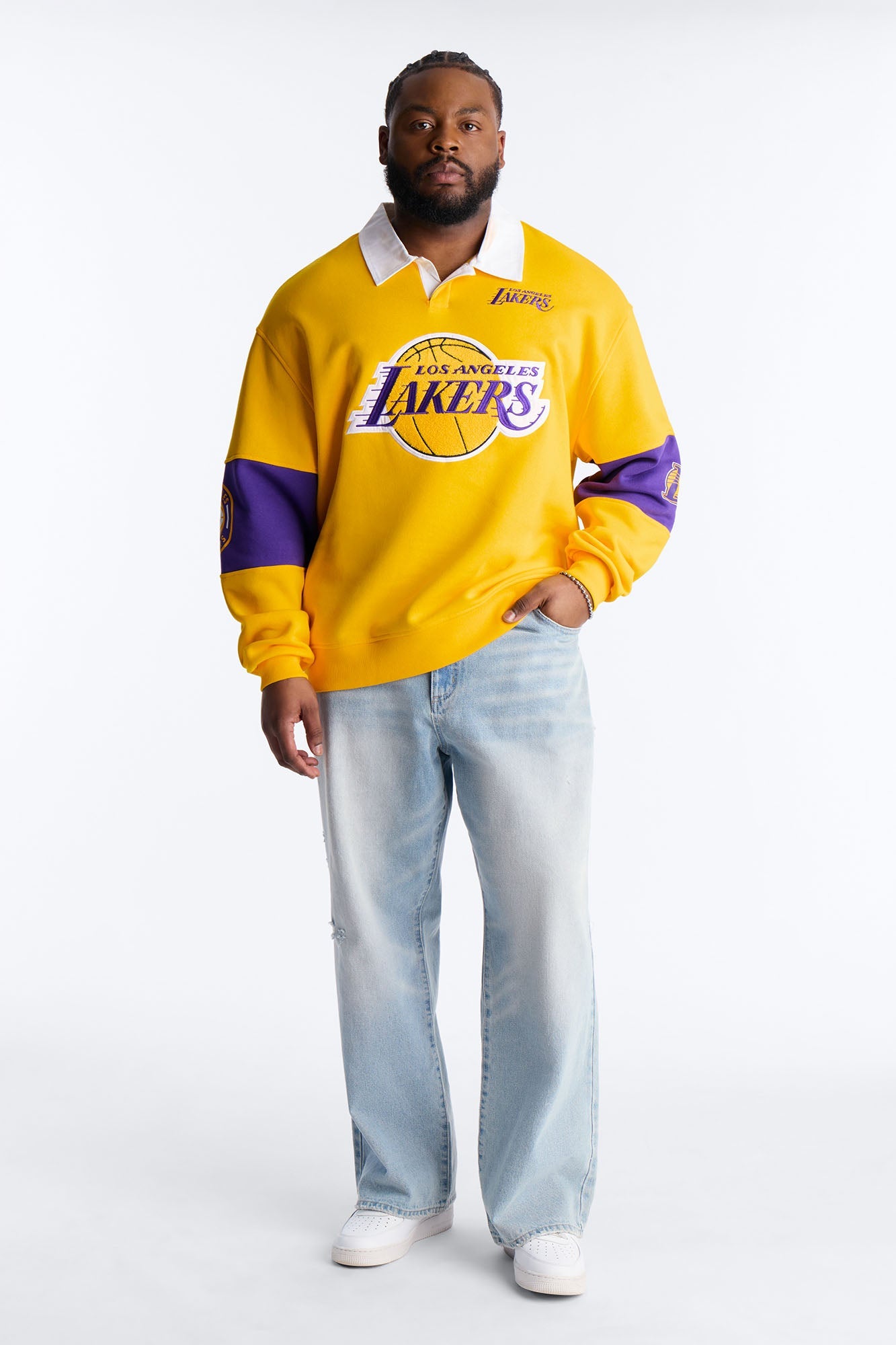 Lakers Long Sleeve Fleece Polo - Yellow