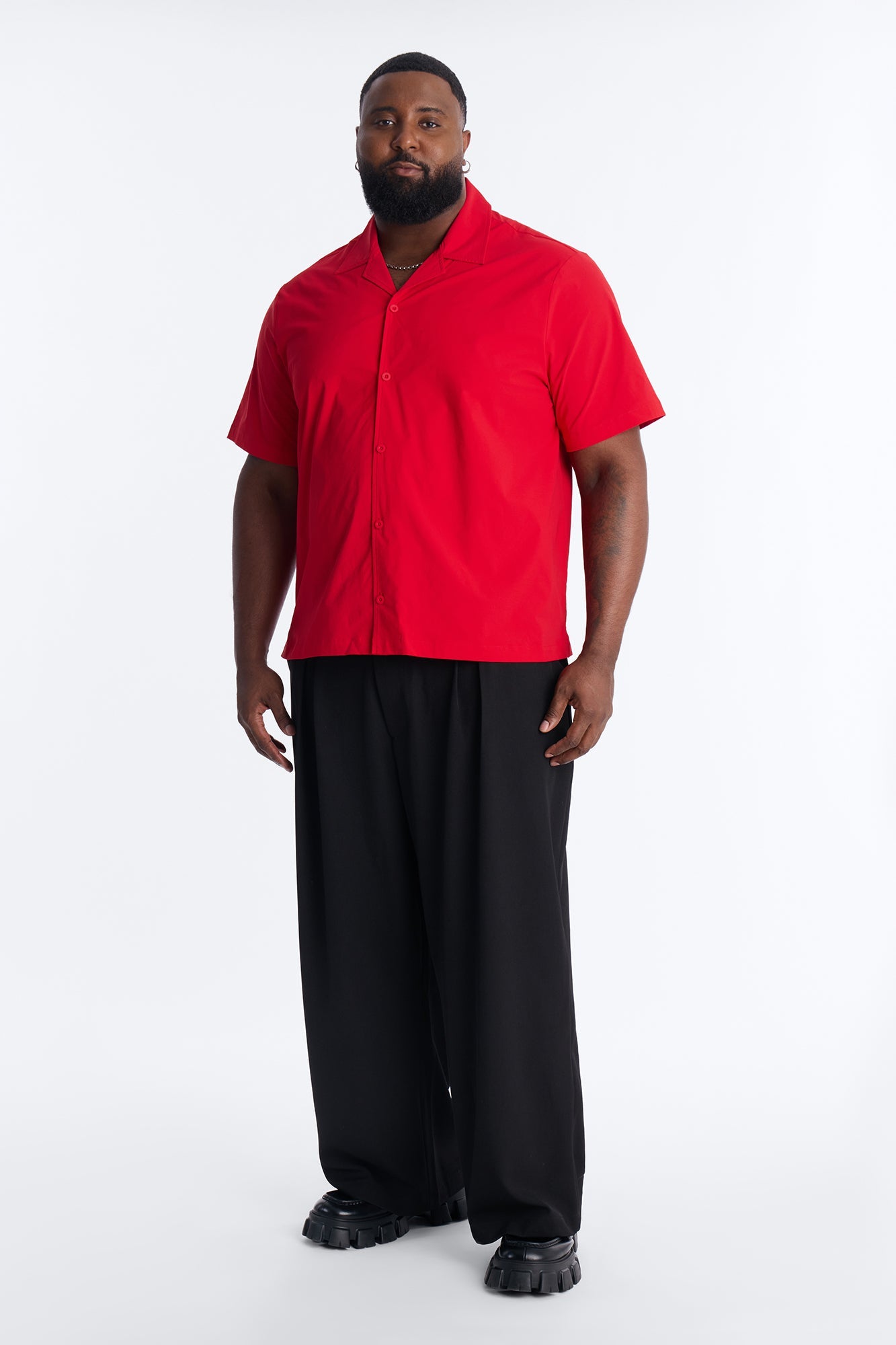 Montez Cuban Collar Button Up Shirt - Brick Red