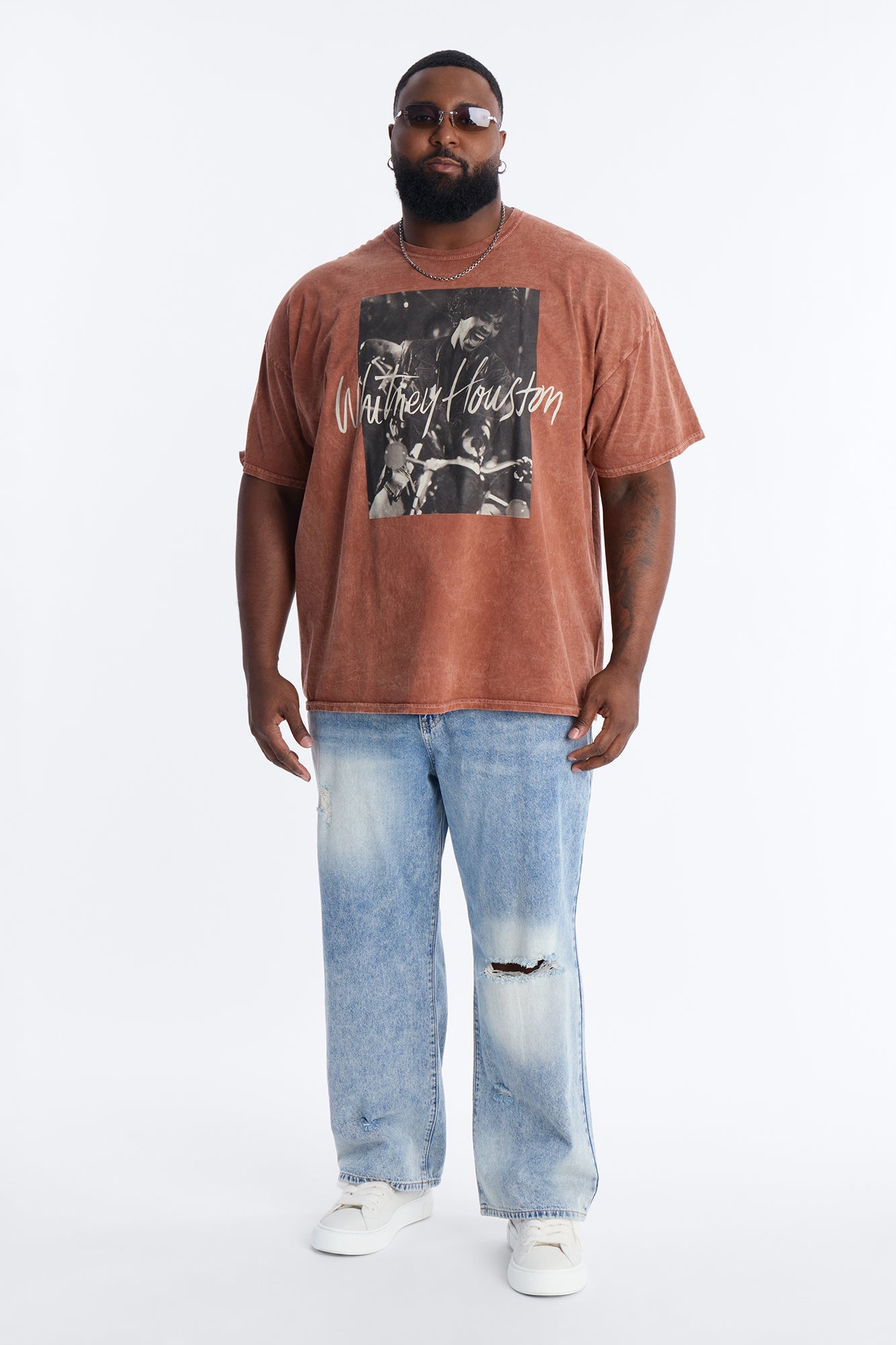 Whitney Houston Mineral Wash Graphic Short Sleeve Tee - Brown