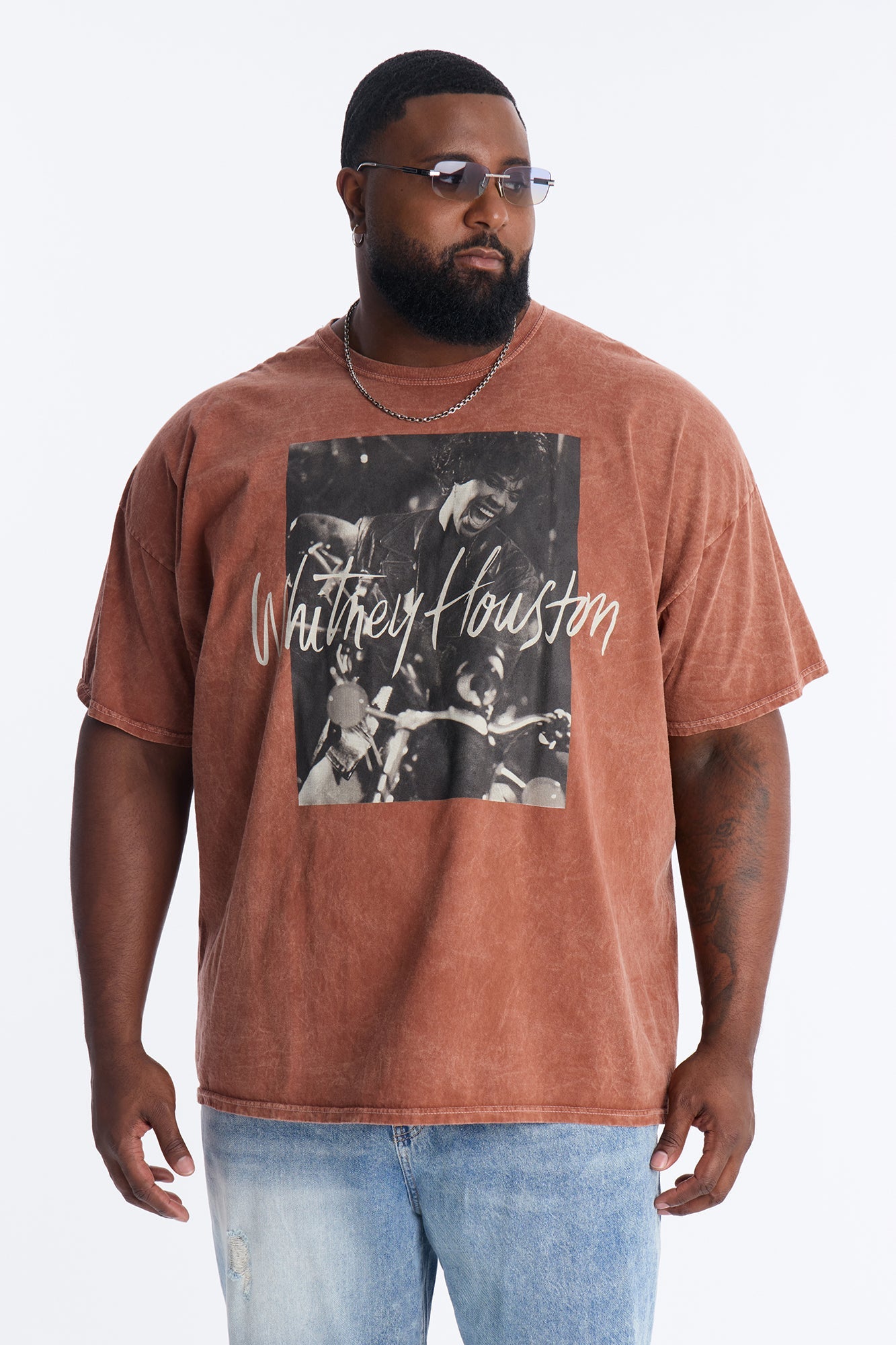 Whitney Houston Mineral Wash Graphic Short Sleeve Tee - Brown