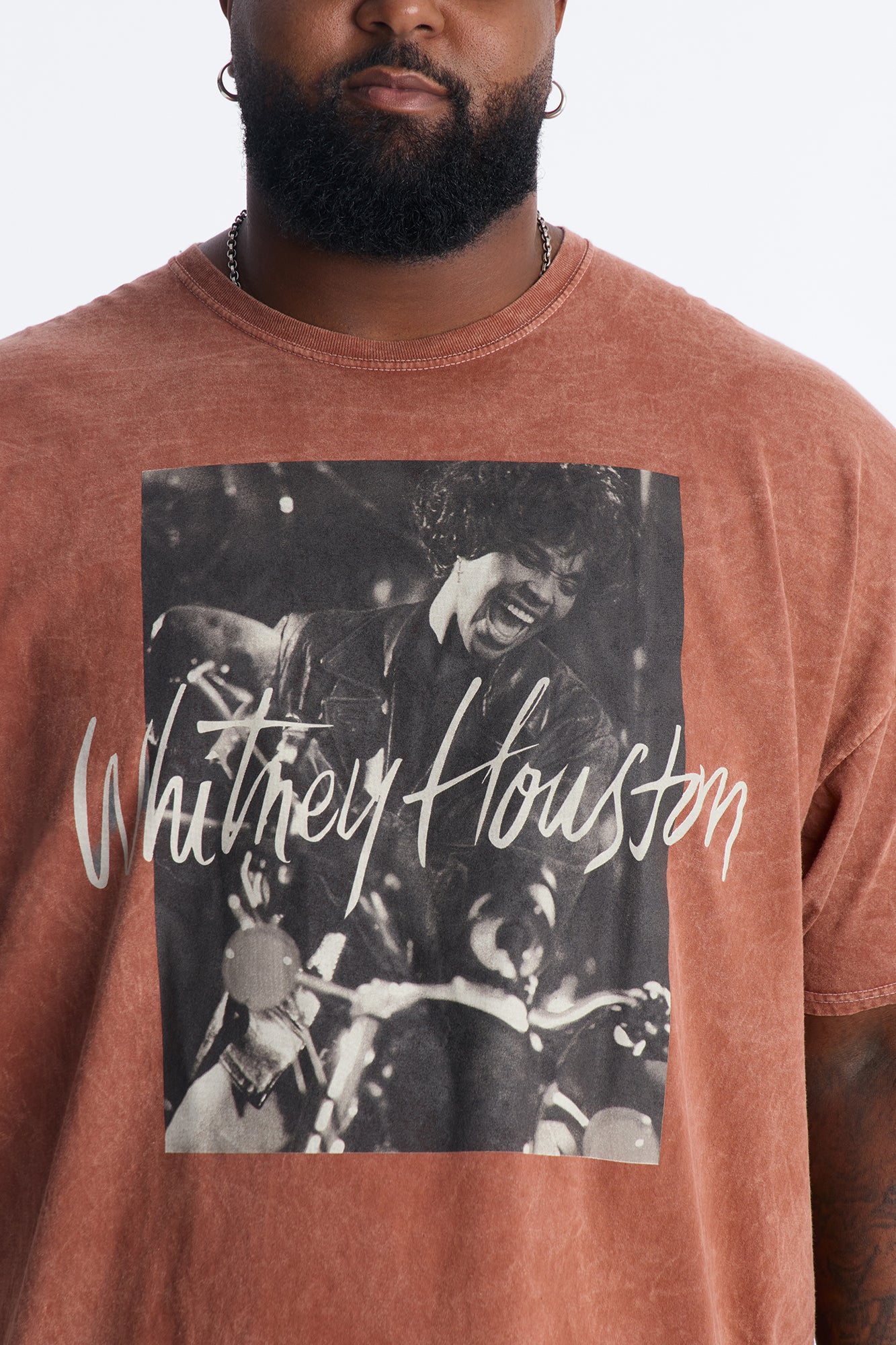 Whitney Houston Mineral Wash Graphic Short Sleeve Tee - Brown