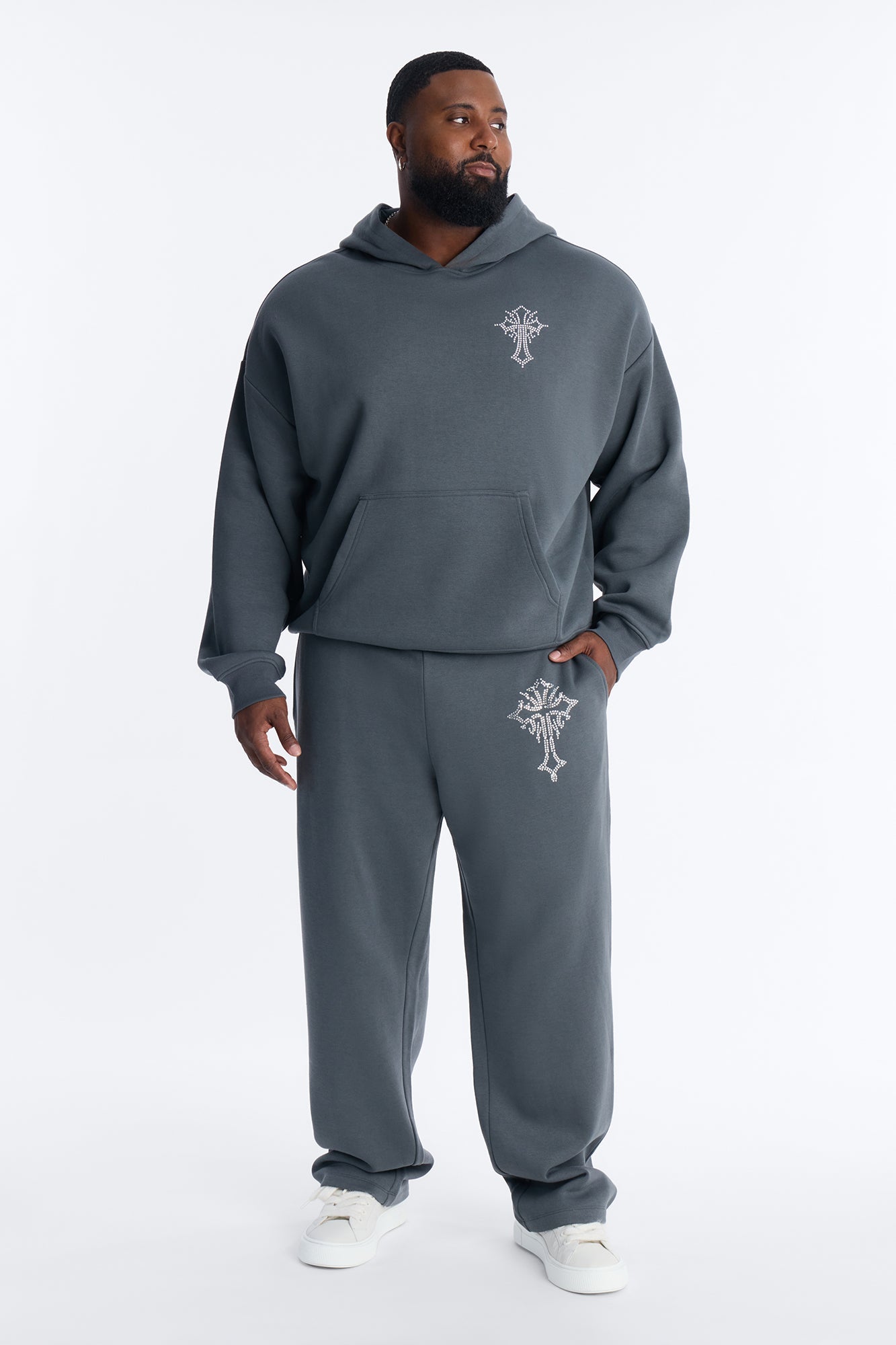 Blessed Rhinestone Pearl Sweatpants - Charcoal