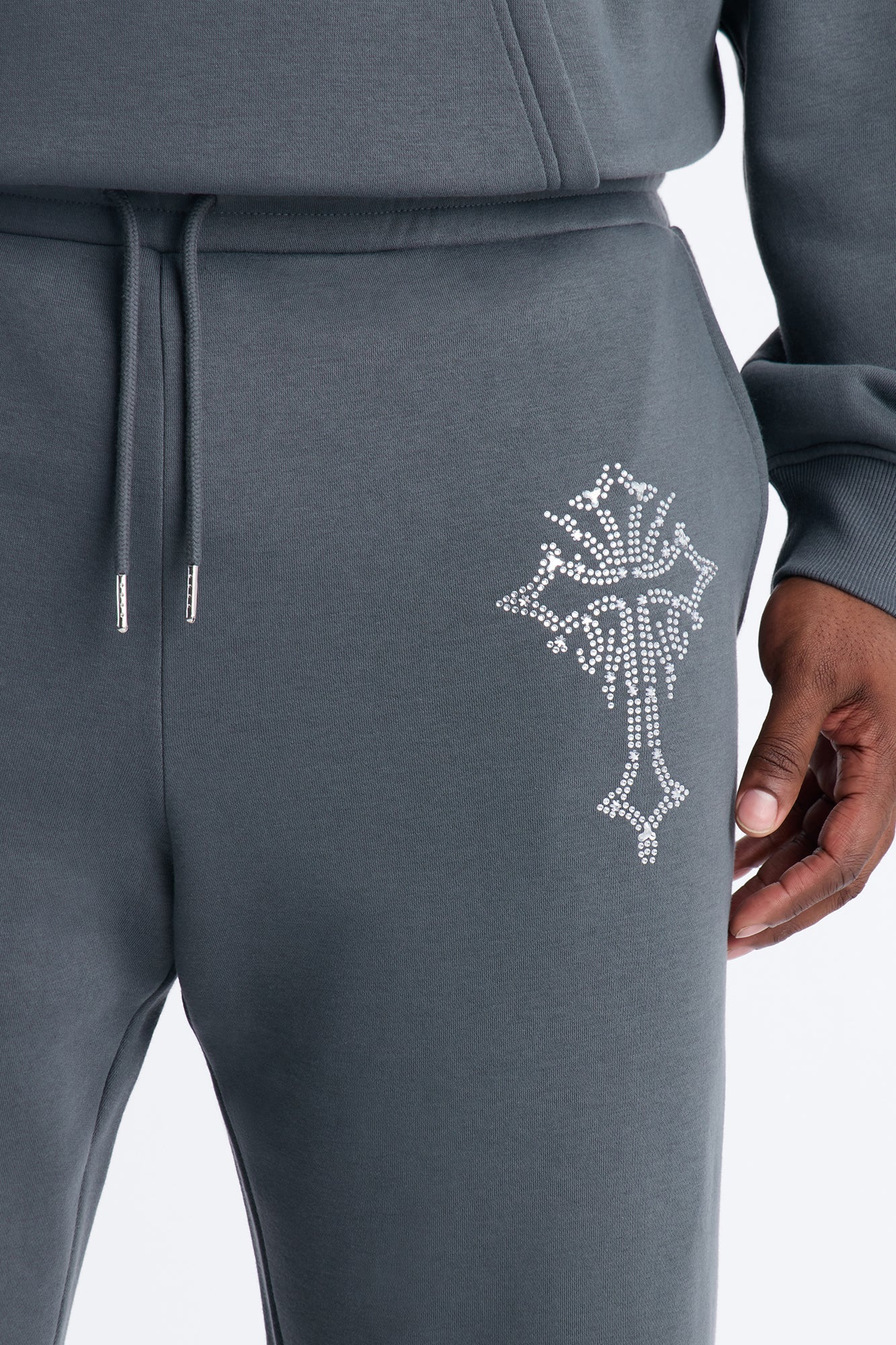 Blessed Rhinestone Pearl Sweatpants - Charcoal