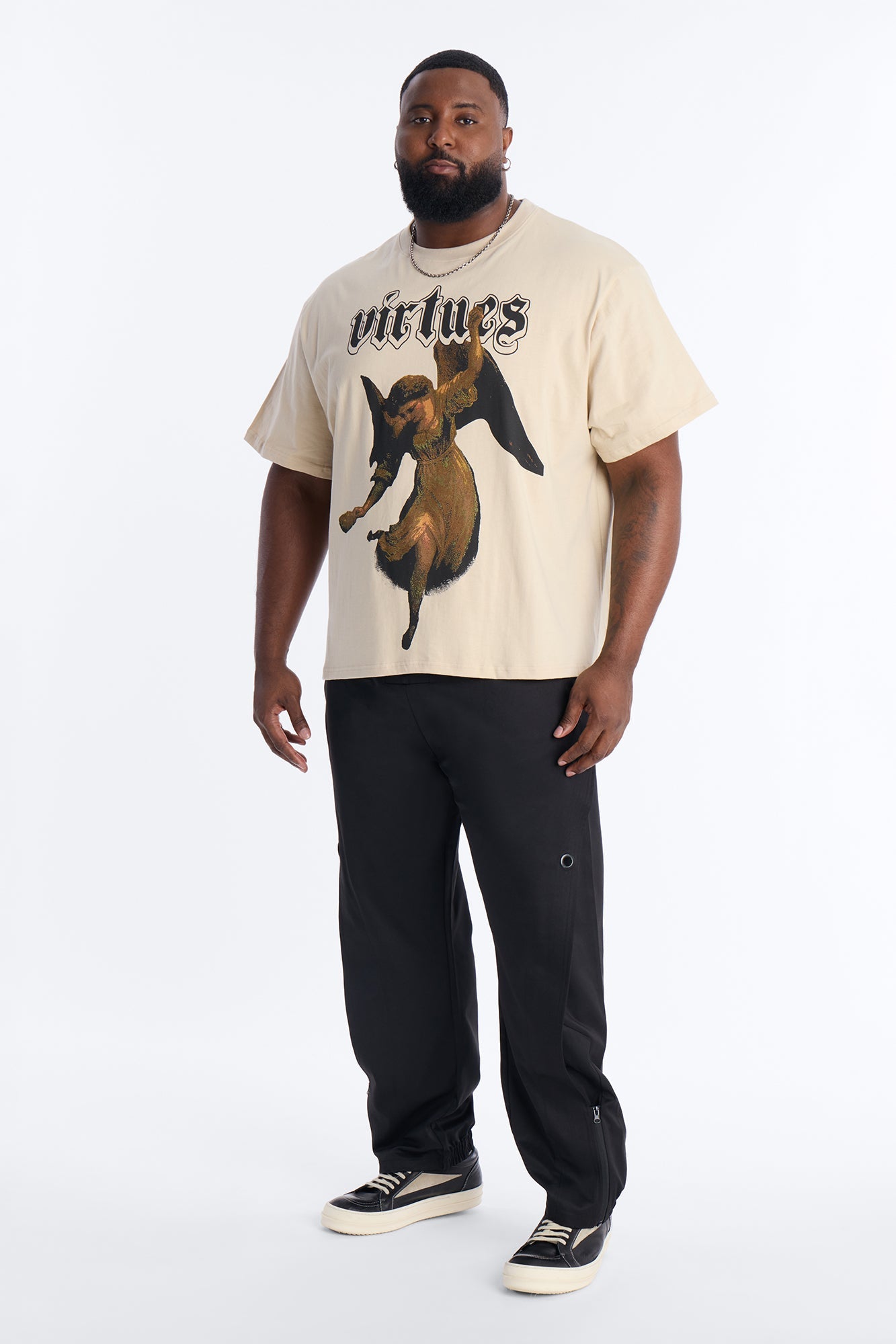 Oversized Affirmational Virtues Short Sleeve Tee - Sand