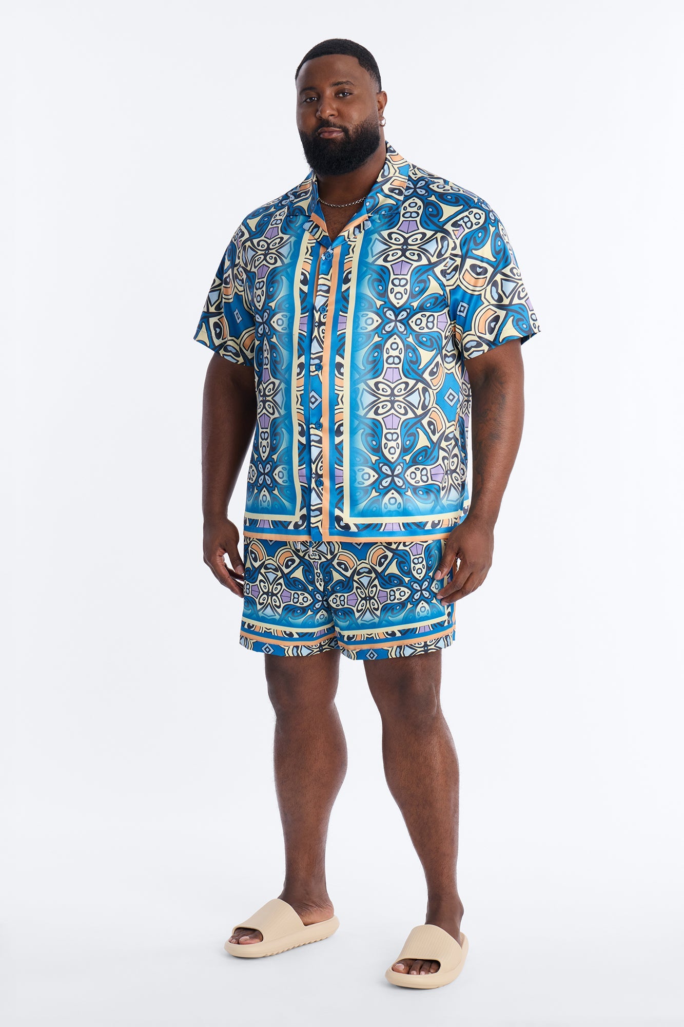 Mosaic Resort Printed Cuban Collar Shirt - Multi Color