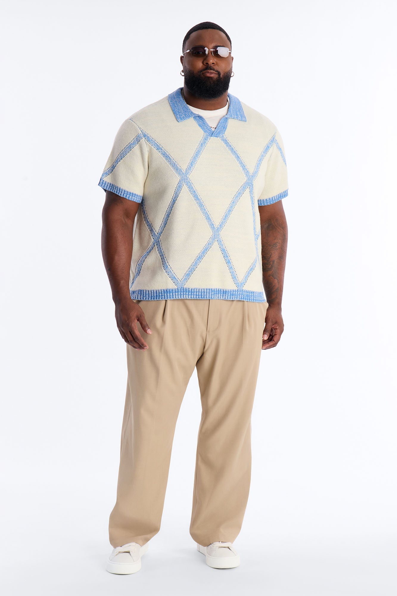 Classic Argyle Knit Polo - Cream