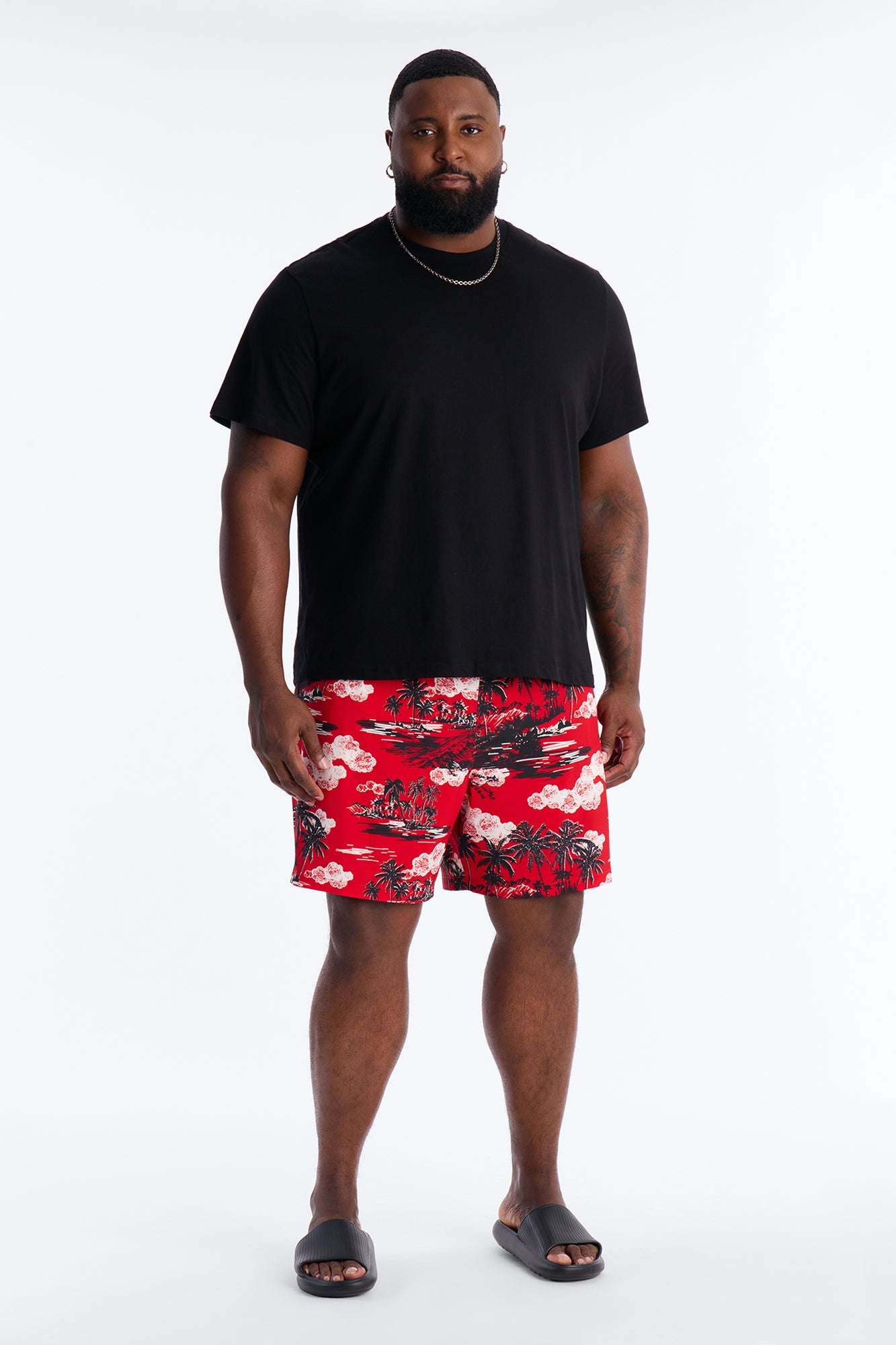 Brushed Tropical Oasis Swim Trunk 7″ - Red