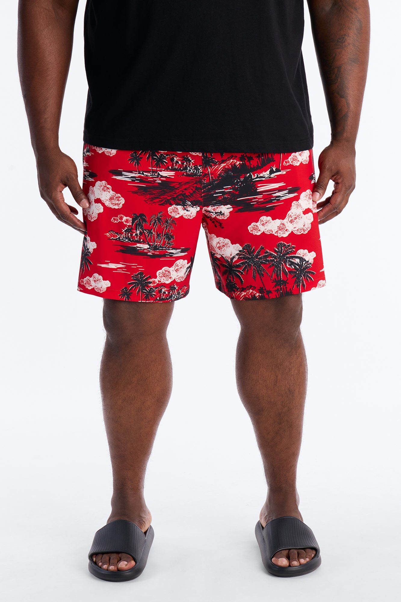 Brushed Tropical Oasis Swim Trunk 7″ - Red