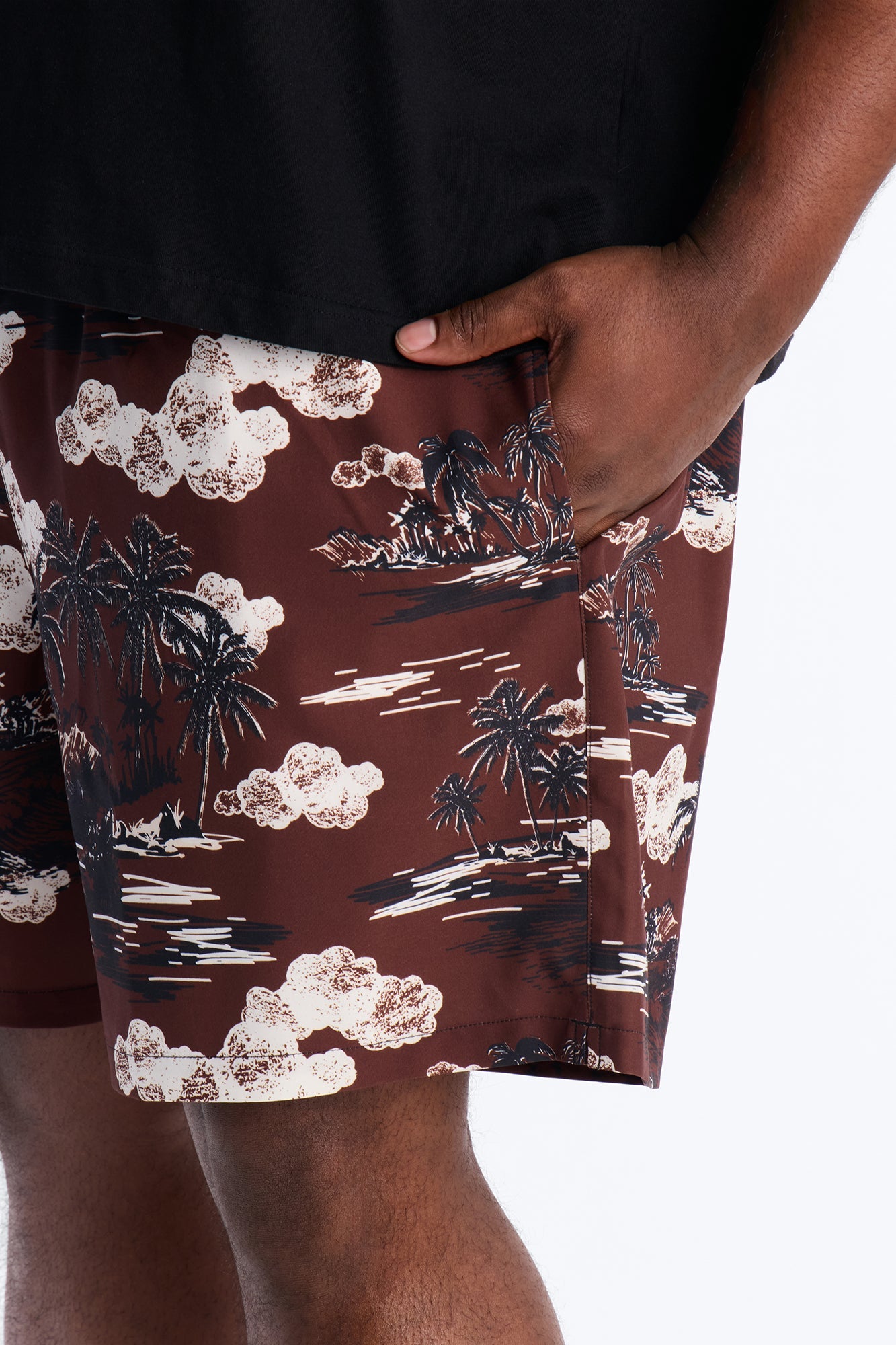 Brushed Tropical Oasis Swim Trunk 7″ - Brown